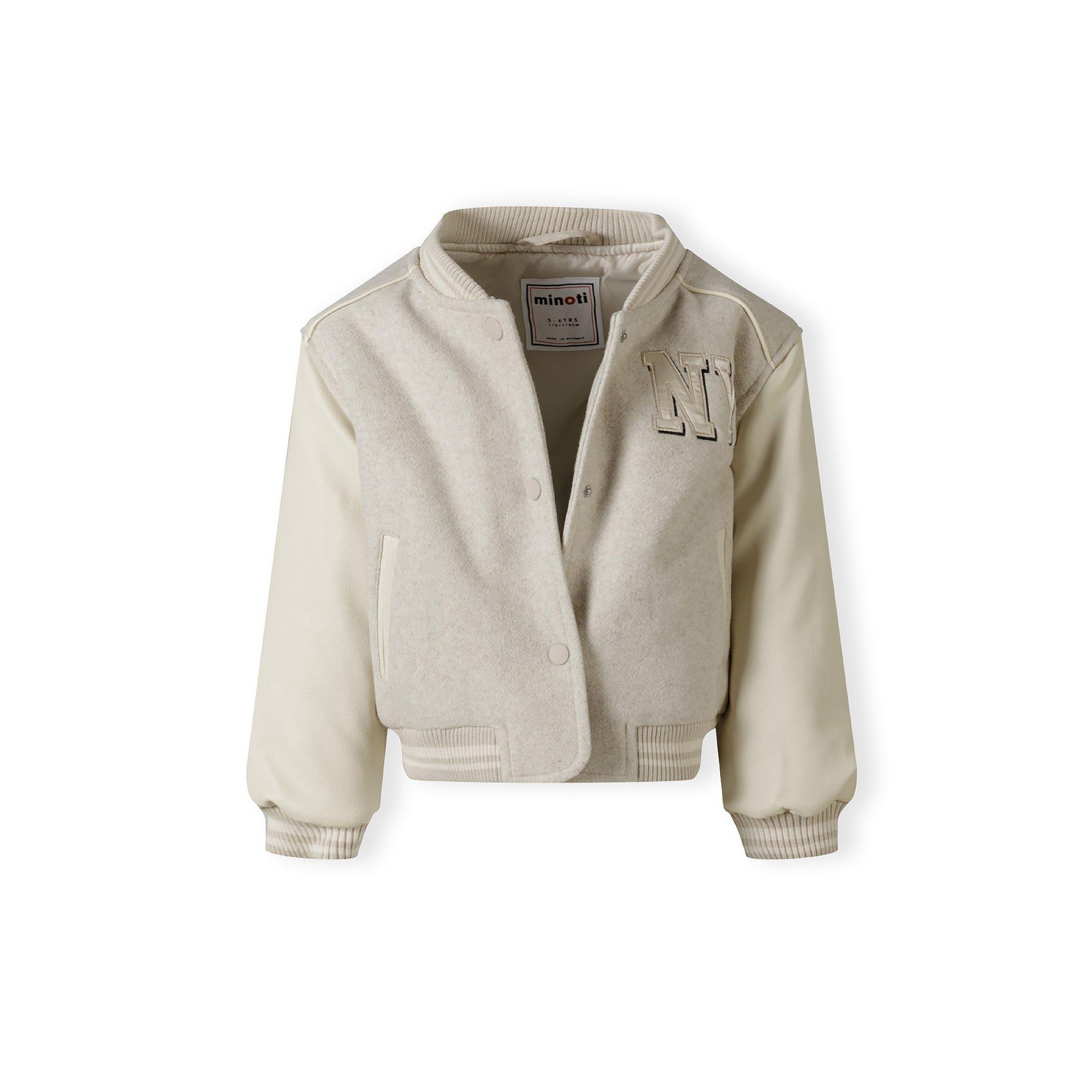 Beige marbré - Minoti - Girls baseball style jacket with ny patch and faux leather sleeves beige - 5
