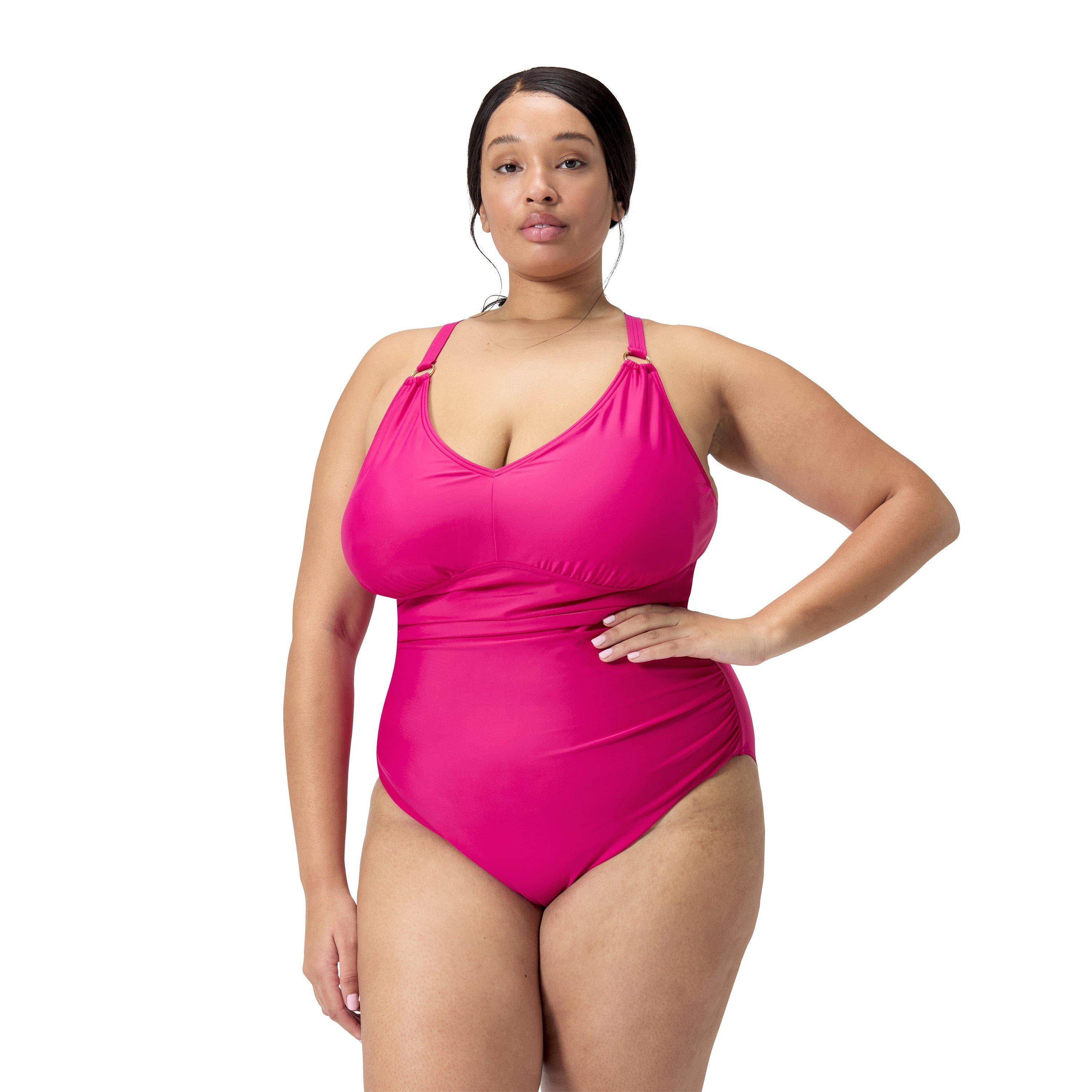 Pink - Speedo - Shaping V-Neck Plus 1 Piece Swimsuit - 1