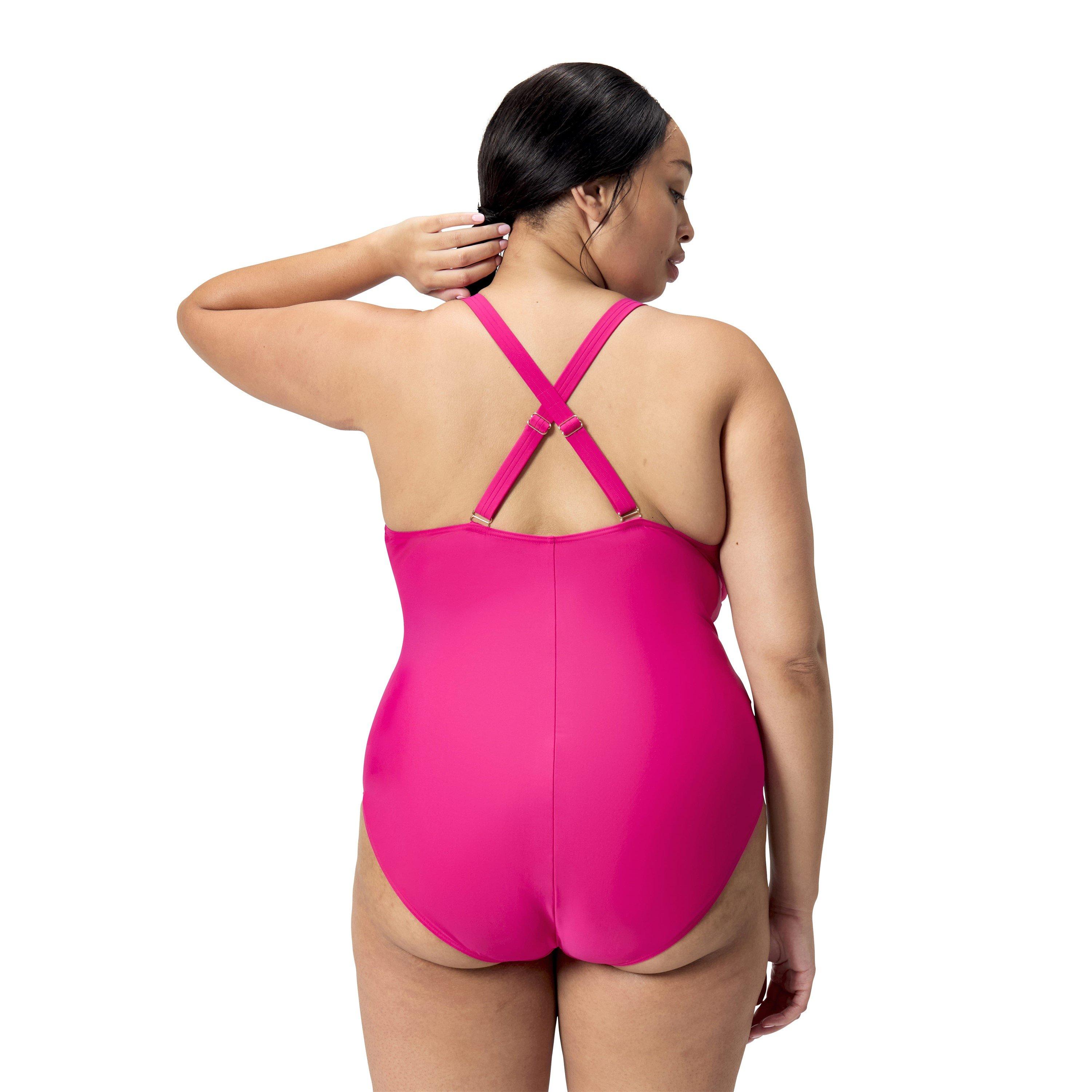 Pink - Speedo - Shaping V-Neck Plus 1 Piece Swimsuit - 2