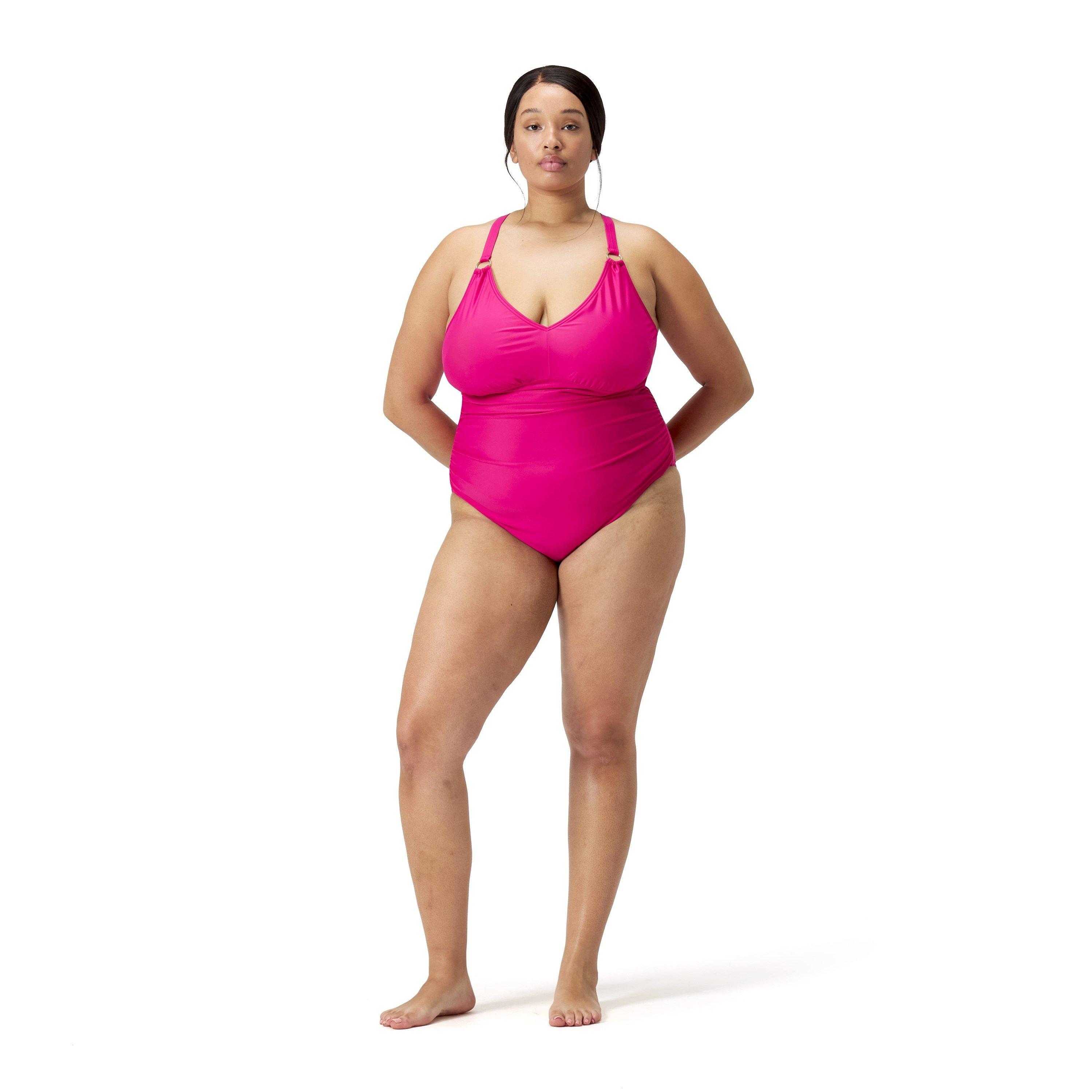 Pink - Speedo - Shaping V-Neck Plus 1 Piece Swimsuit - 3