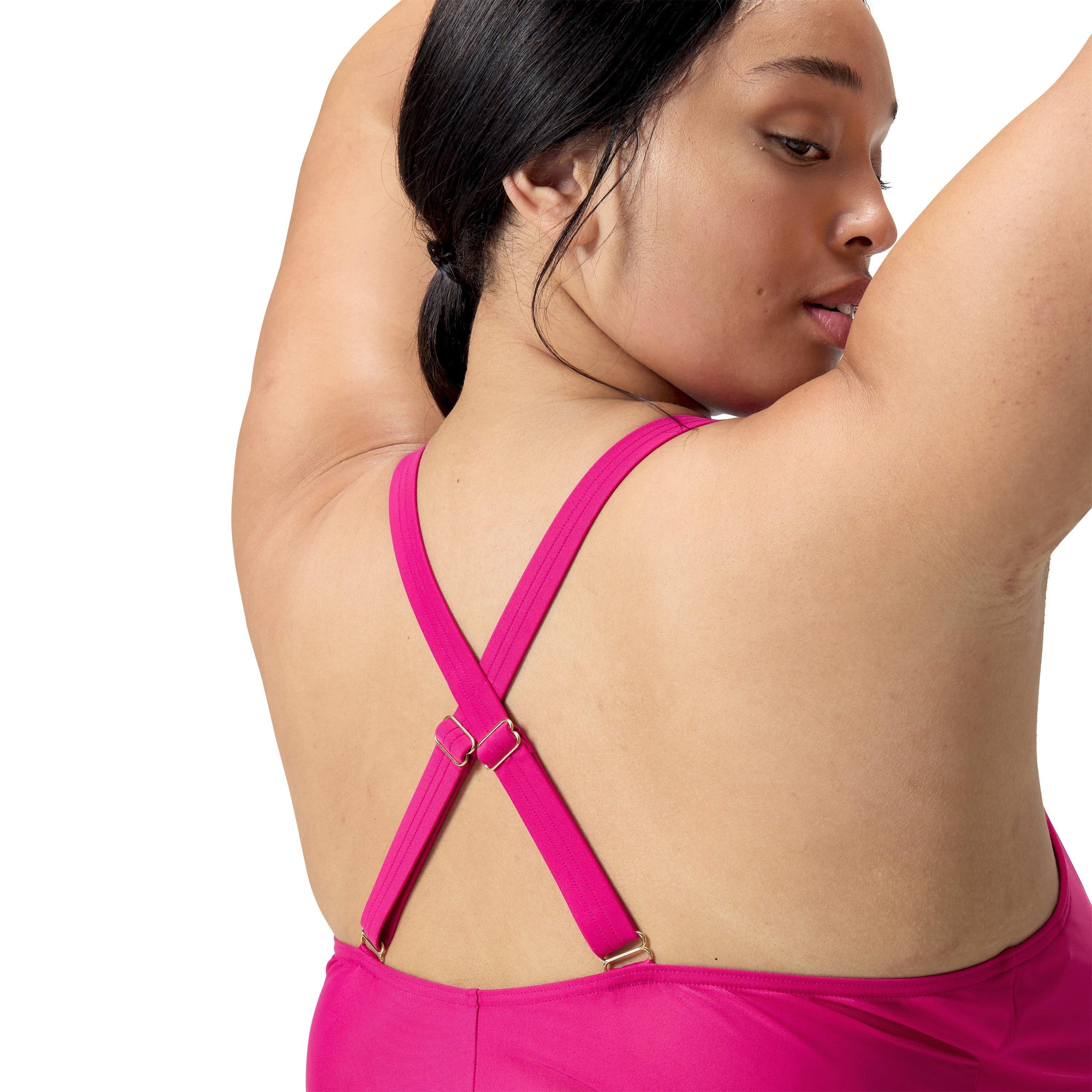 Pink - Speedo - Shaping V-Neck Plus 1 Piece Swimsuit - 4