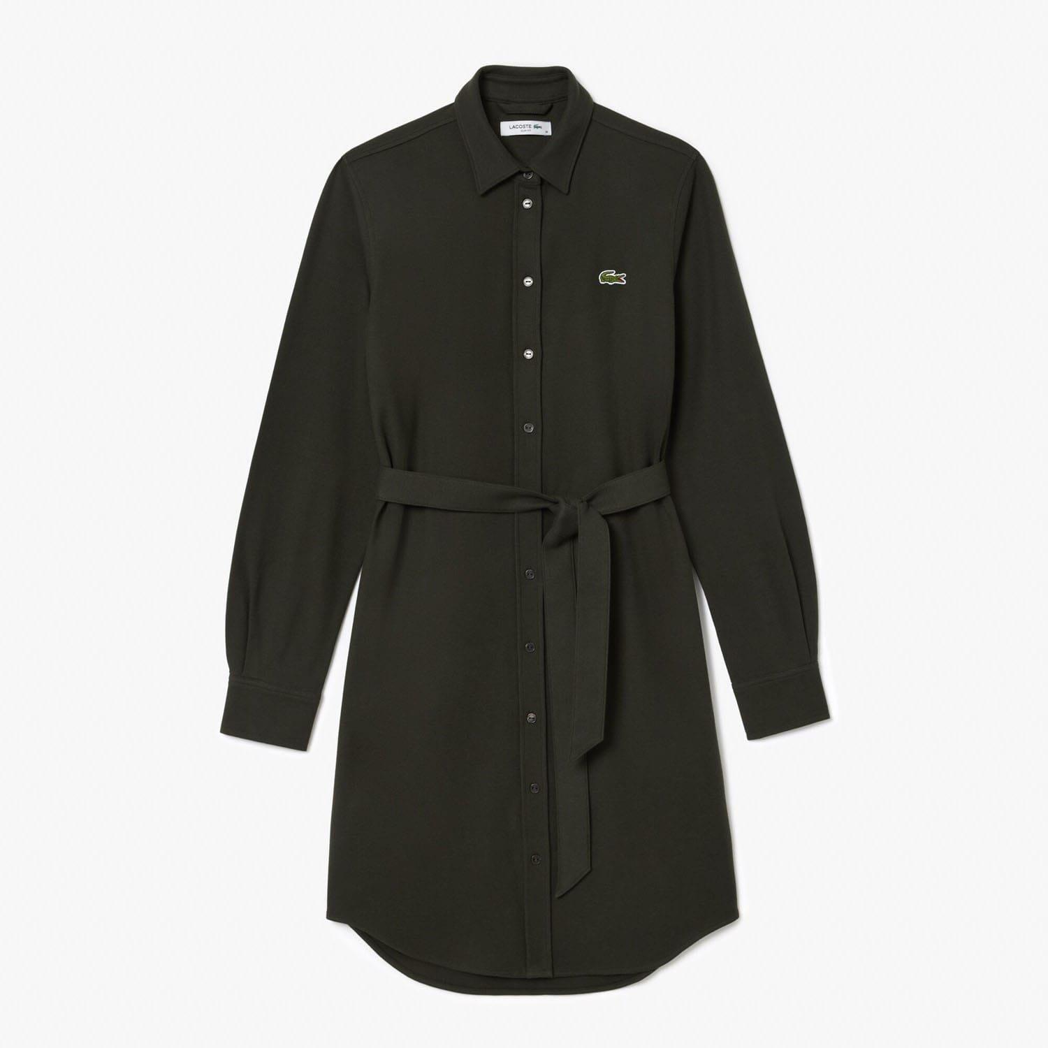 Green - Lacoste - Belted Pique Shirt Dress - 4