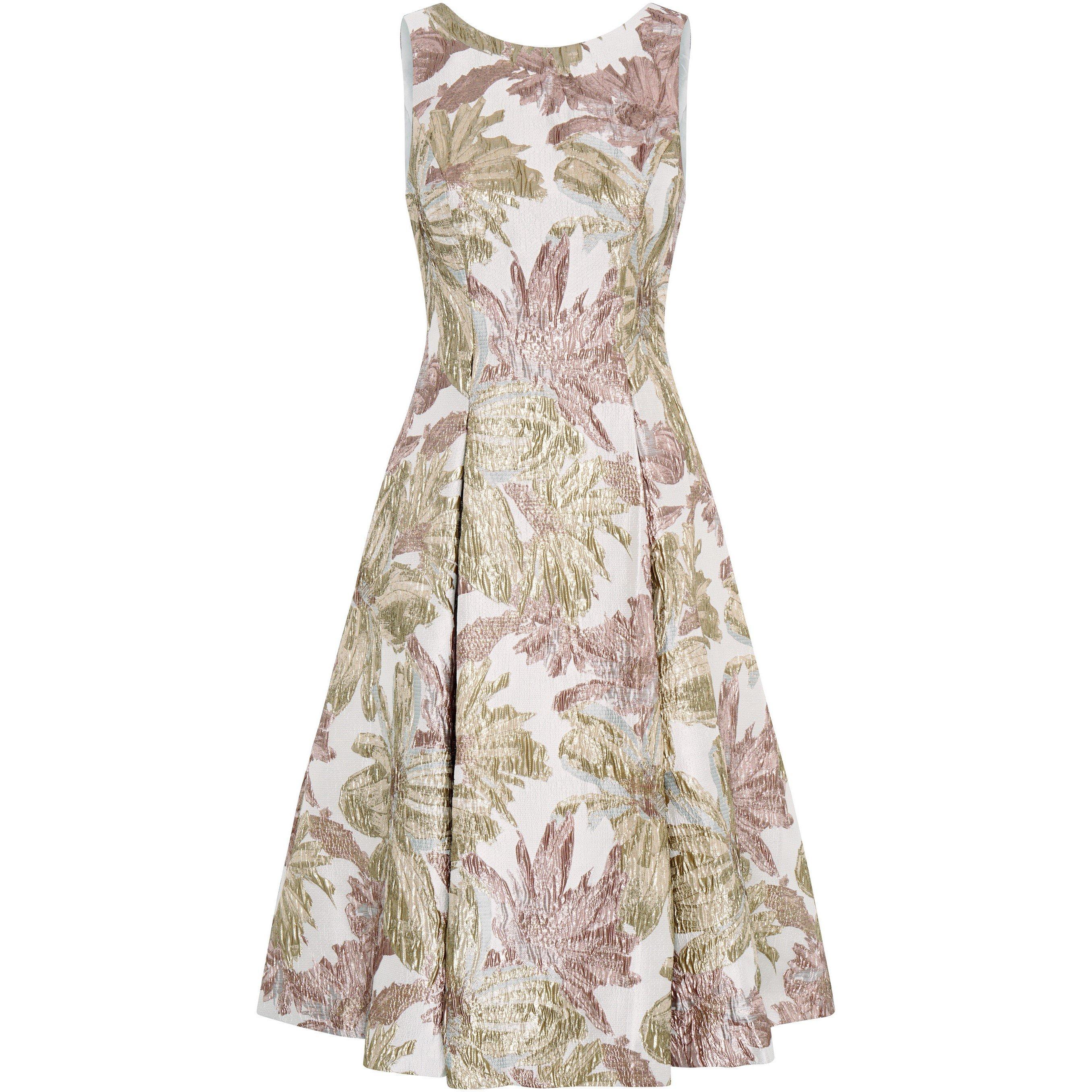 Taupe - Gina Bacconi - Alexandra Printed Jacuard Dress - 1