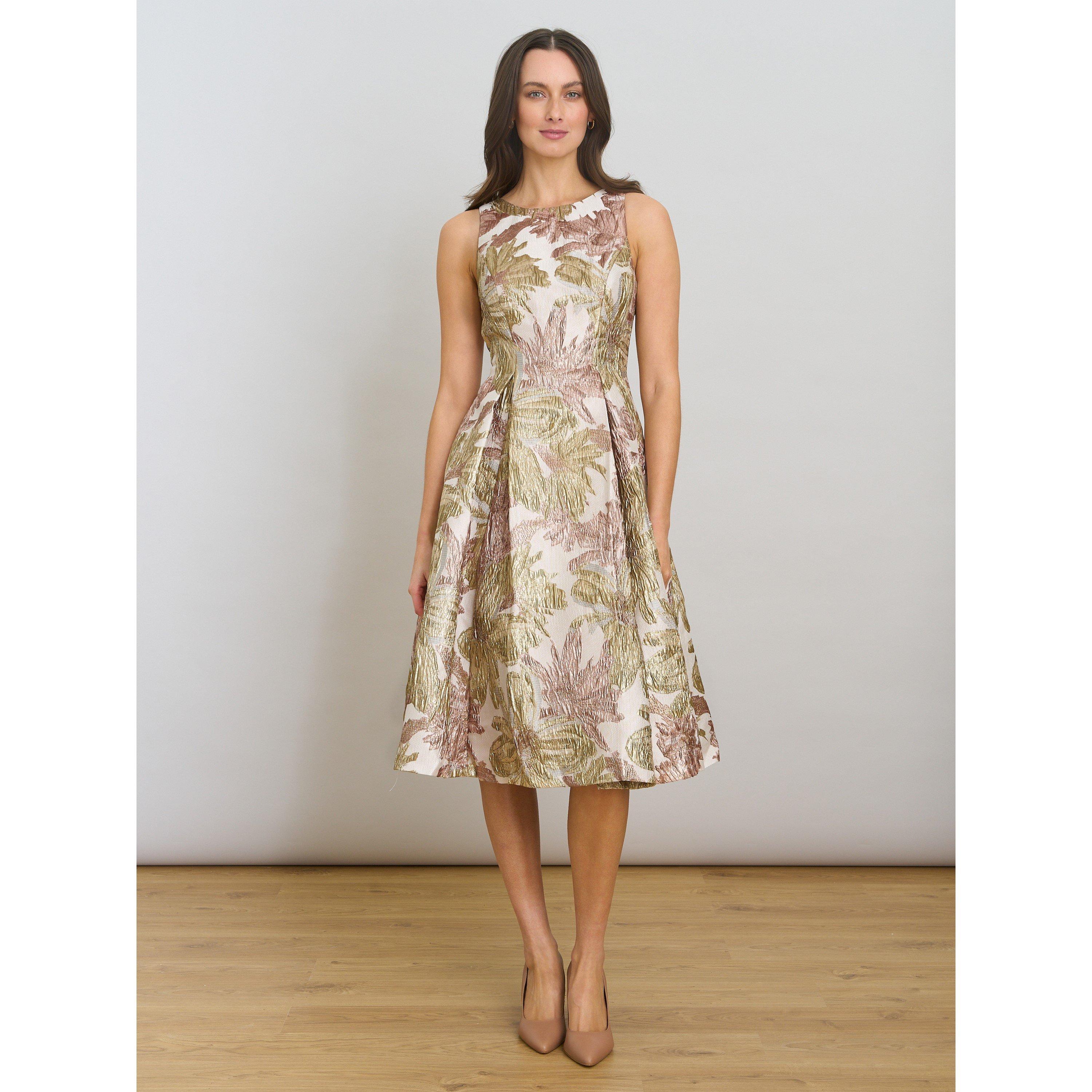 Taupe - Gina Bacconi - Alexandra Printed Jacuard Dress - 2