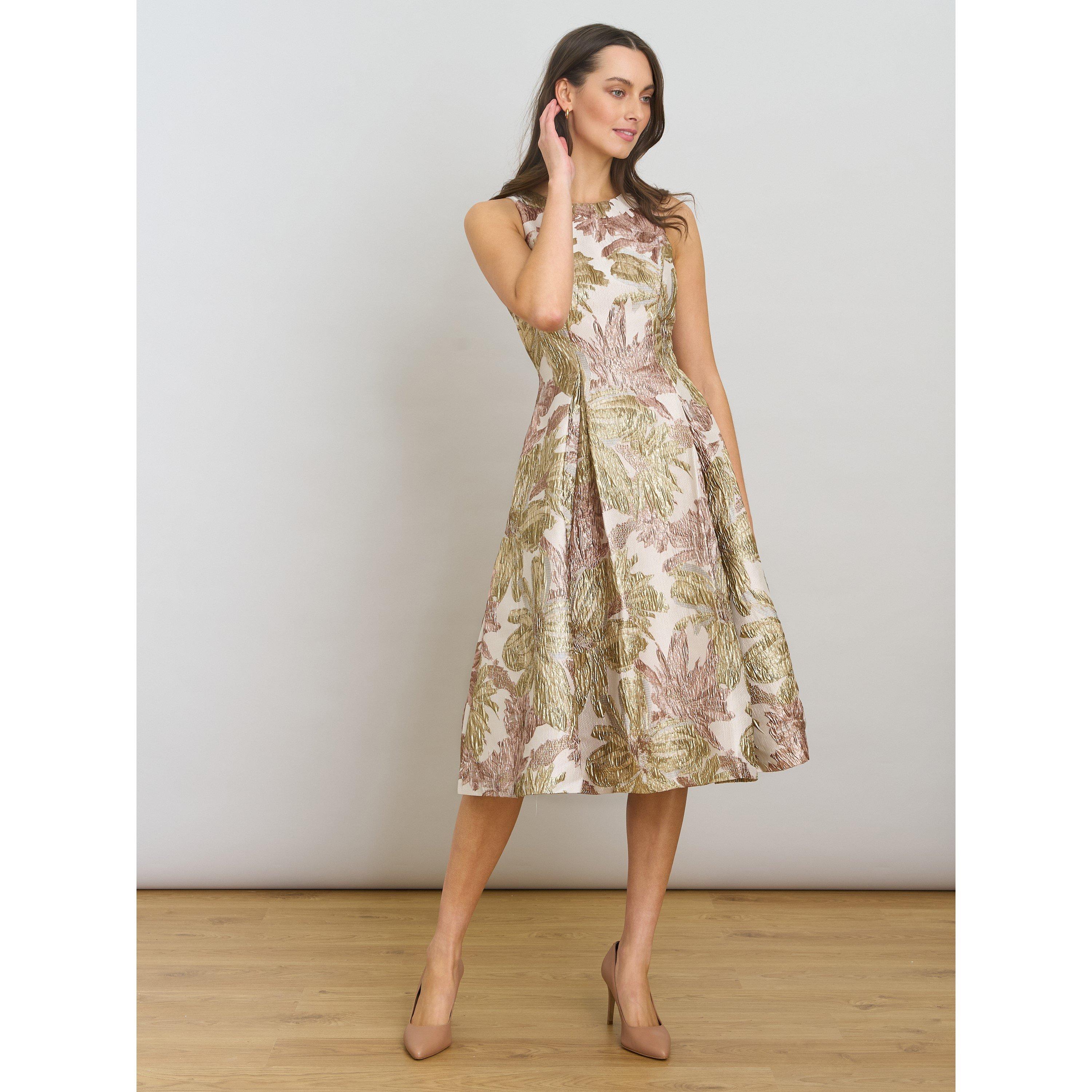 Taupe - Gina Bacconi - Alexandra Printed Jacuard Dress - 4