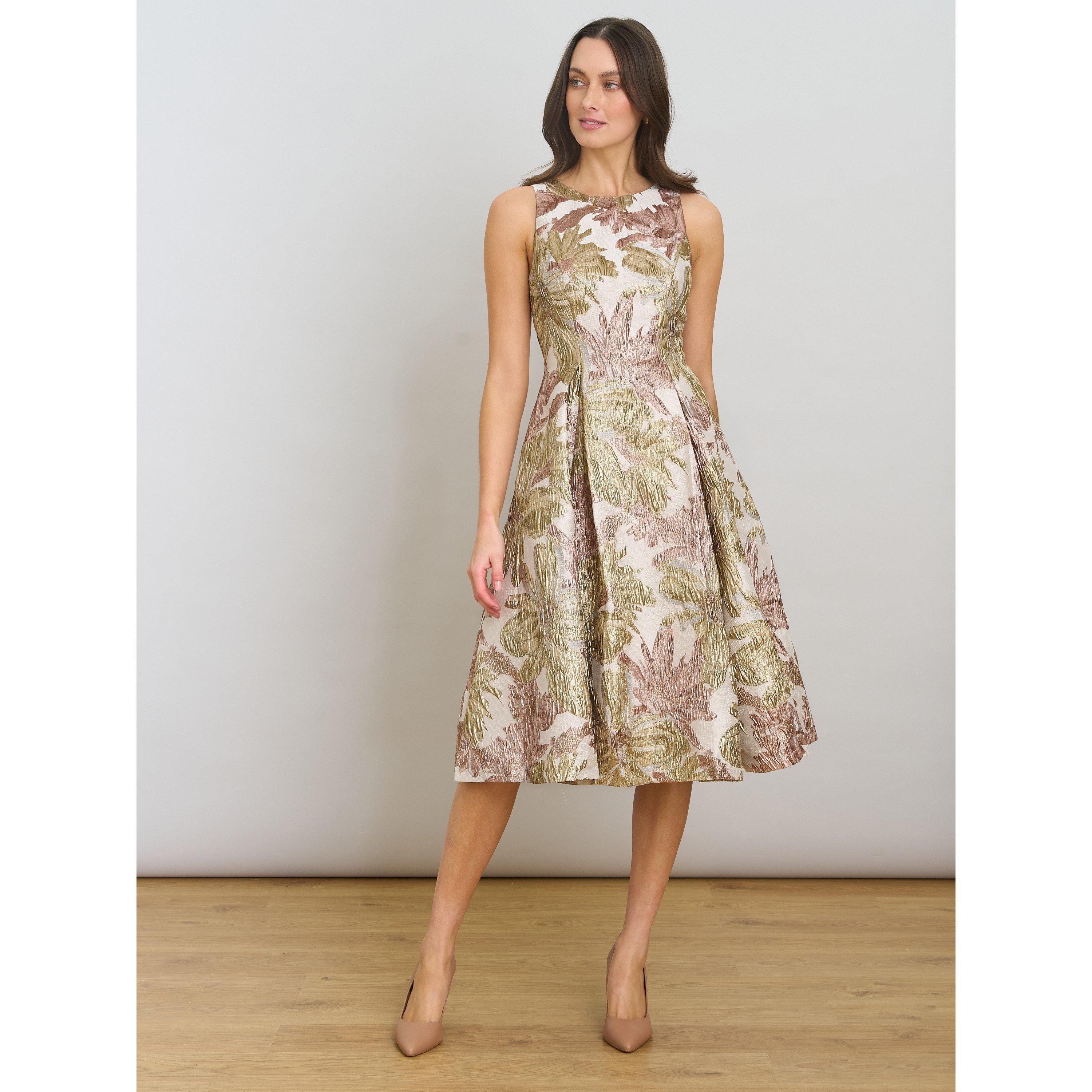 Taupe - Gina Bacconi - Alexandra Printed Jacuard Dress - 6