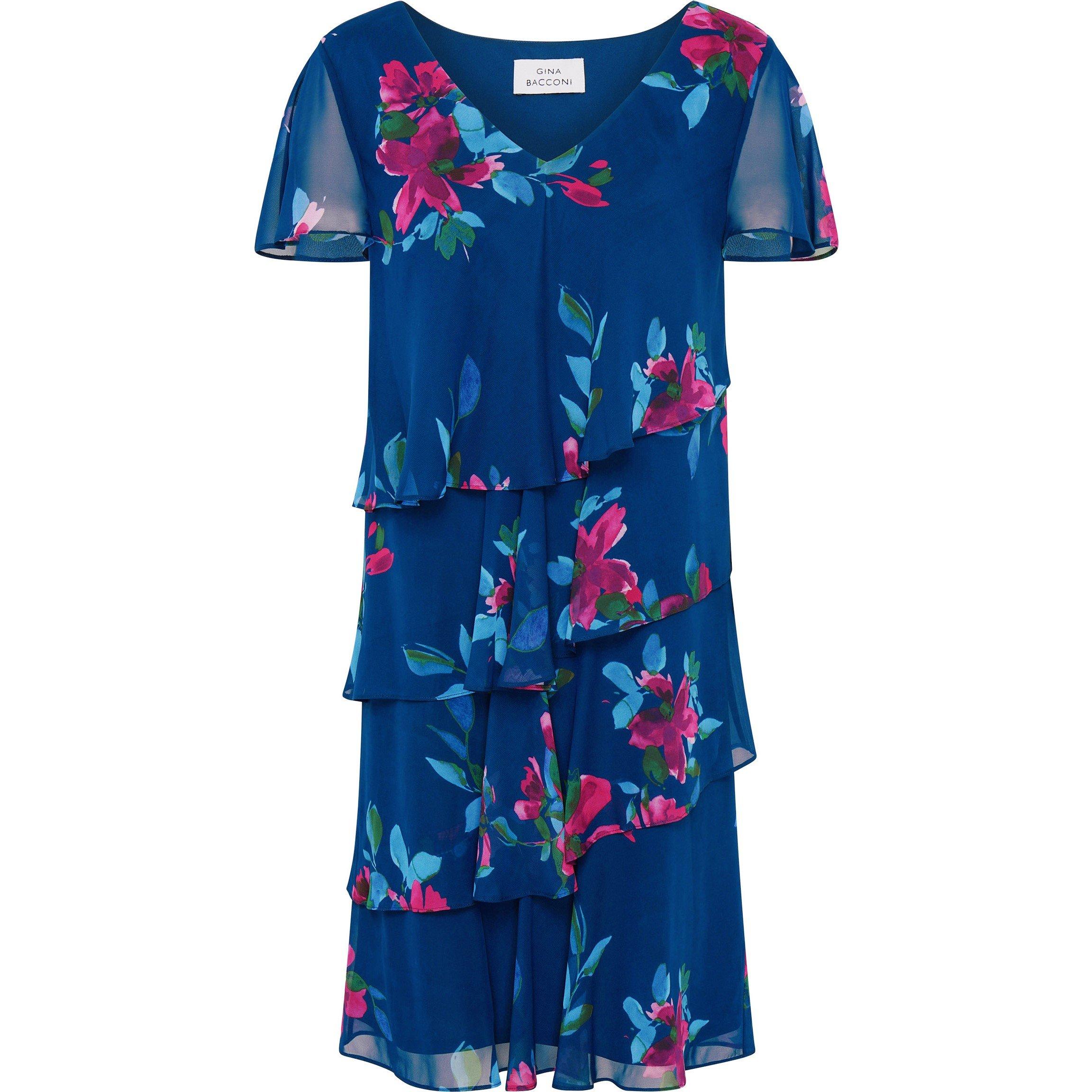 Navy / Multi - Gina Bacconi - Talie Tiered Floral Chiffon Dress - 1