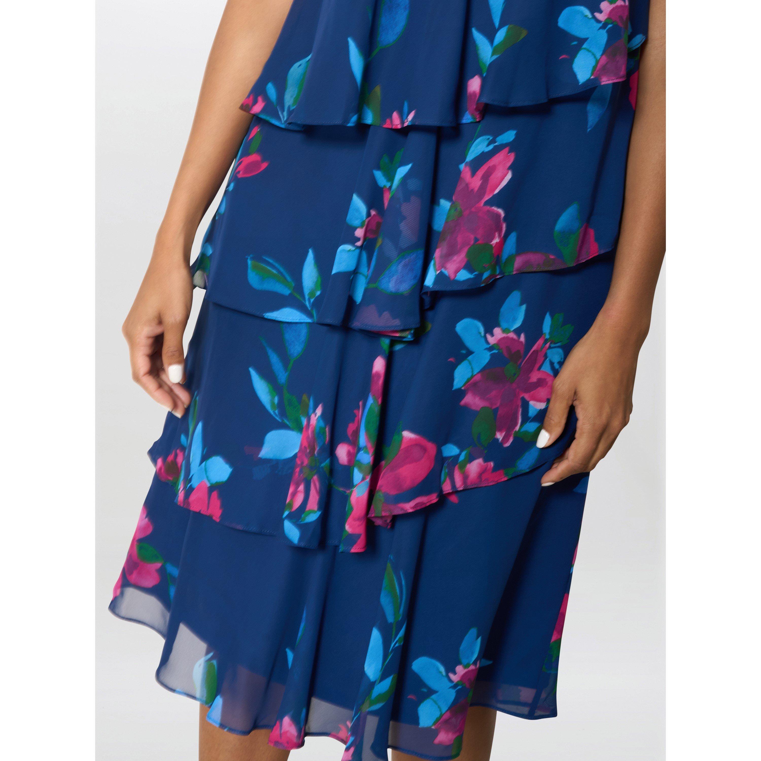 Navy / Multi - Gina Bacconi - Talie Tiered Floral Chiffon Dress - 5