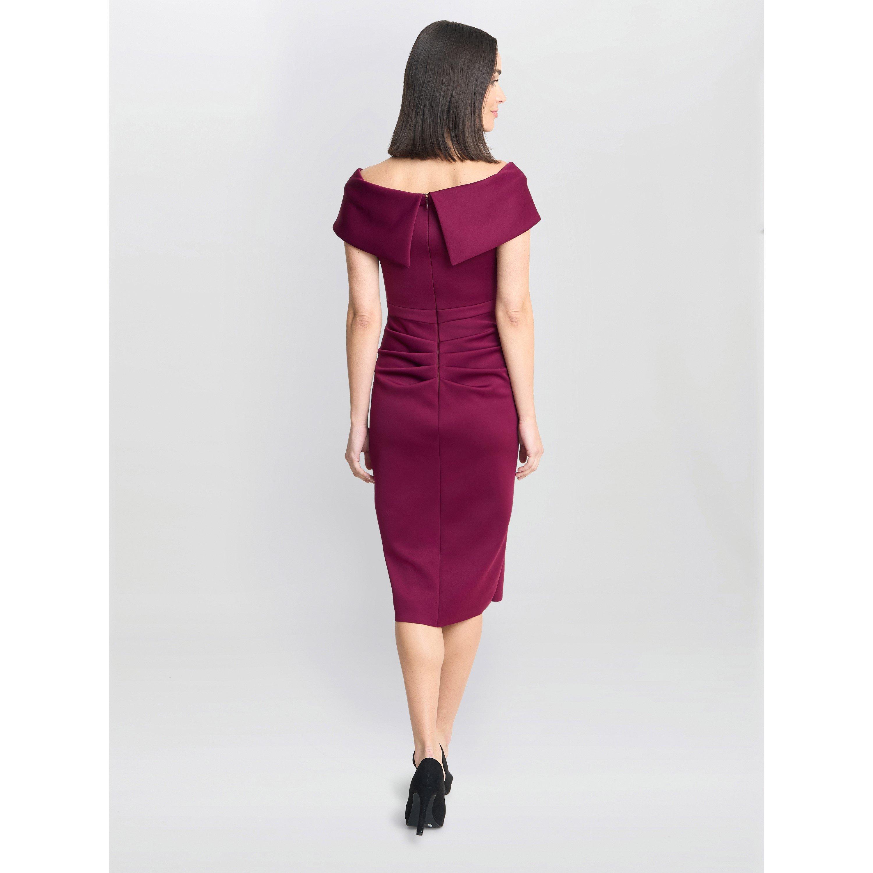 Wine - Gina Bacconi - Miranda Ruffled Off The Shoulder Dress - 2