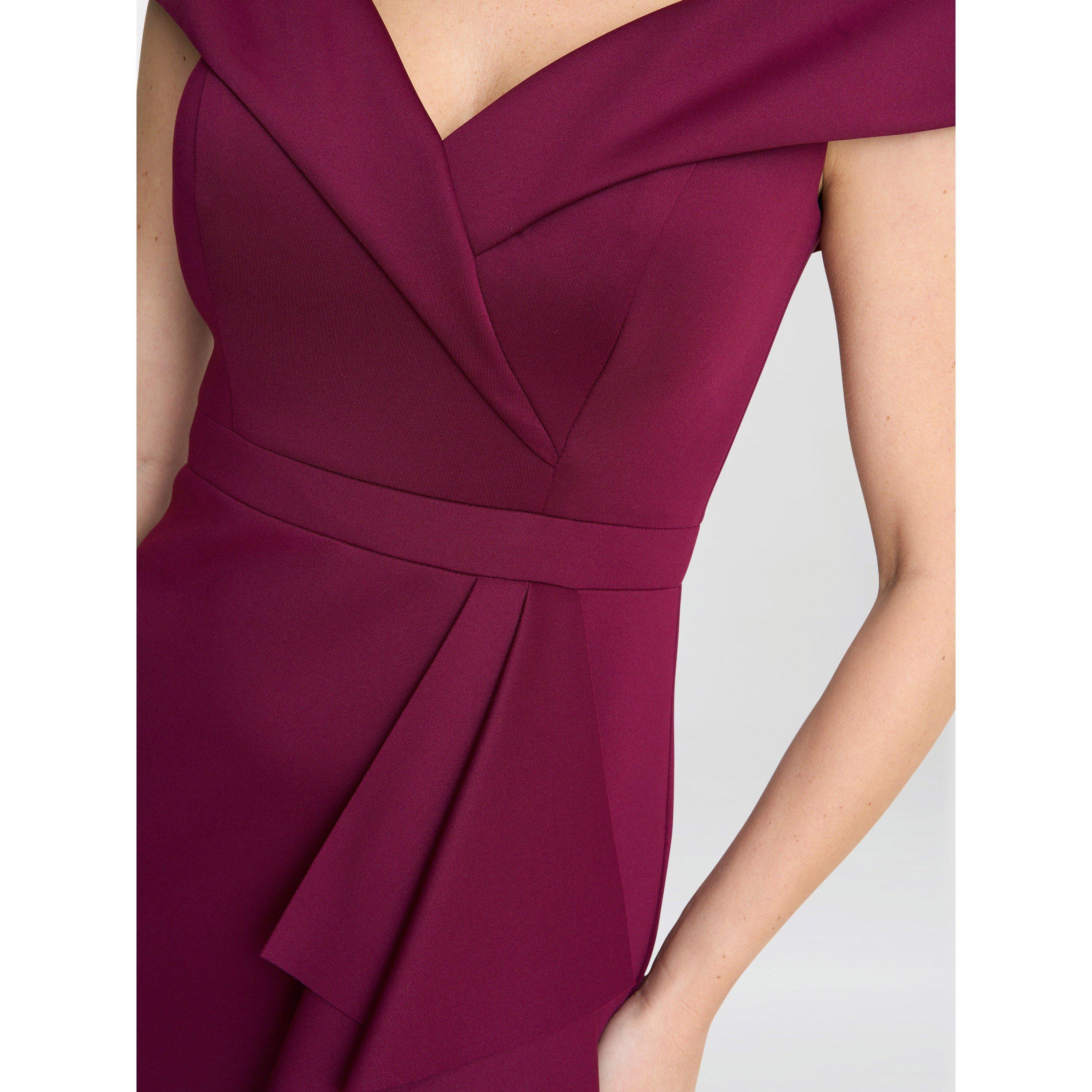 Wine - Gina Bacconi - Miranda Ruffled Off The Shoulder Dress - 5