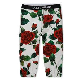 Dolce and Gabbana Ivory And Red Rose Print Leggings Baby Girls