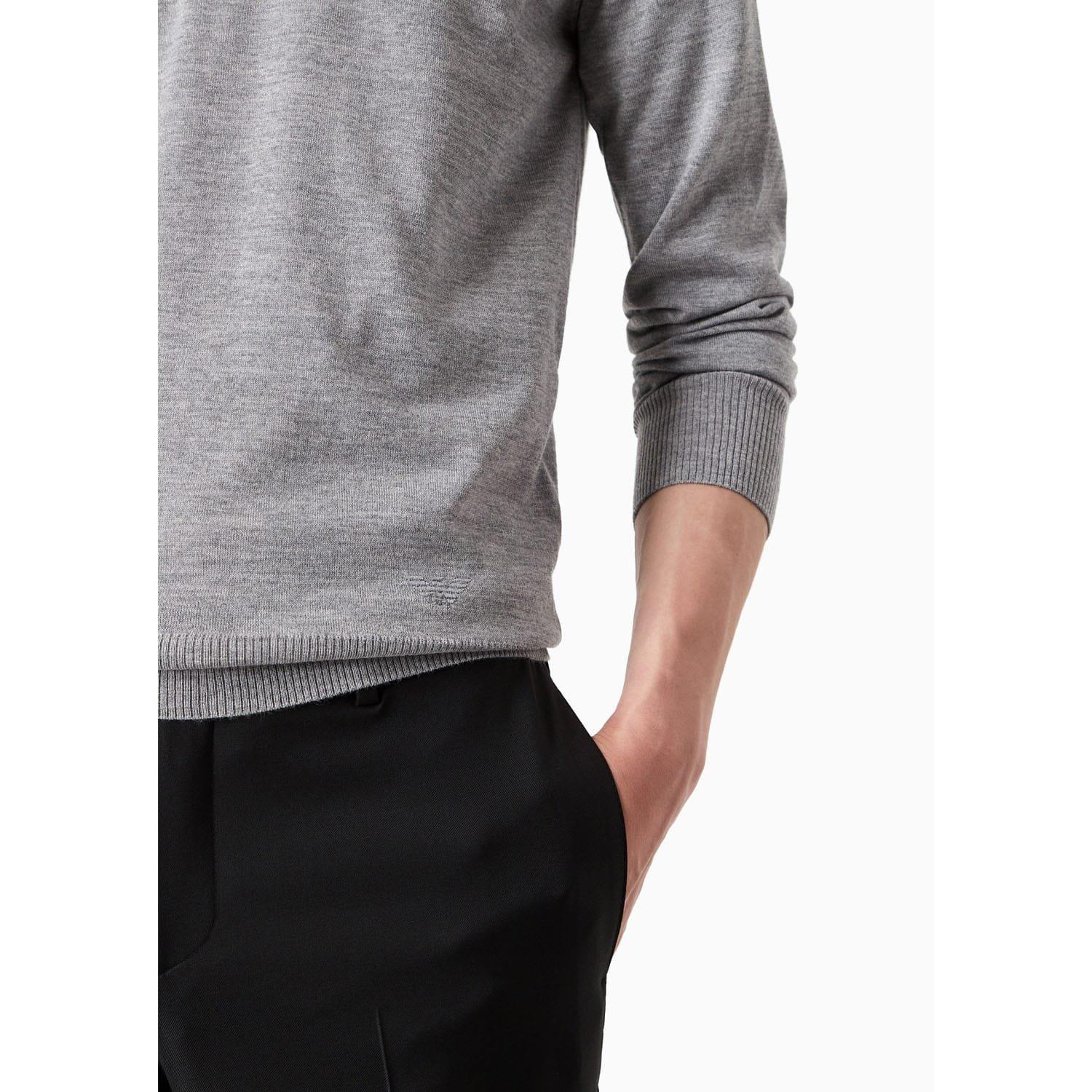 Grey - Emporio Armani - V-Neck Sweater - 5