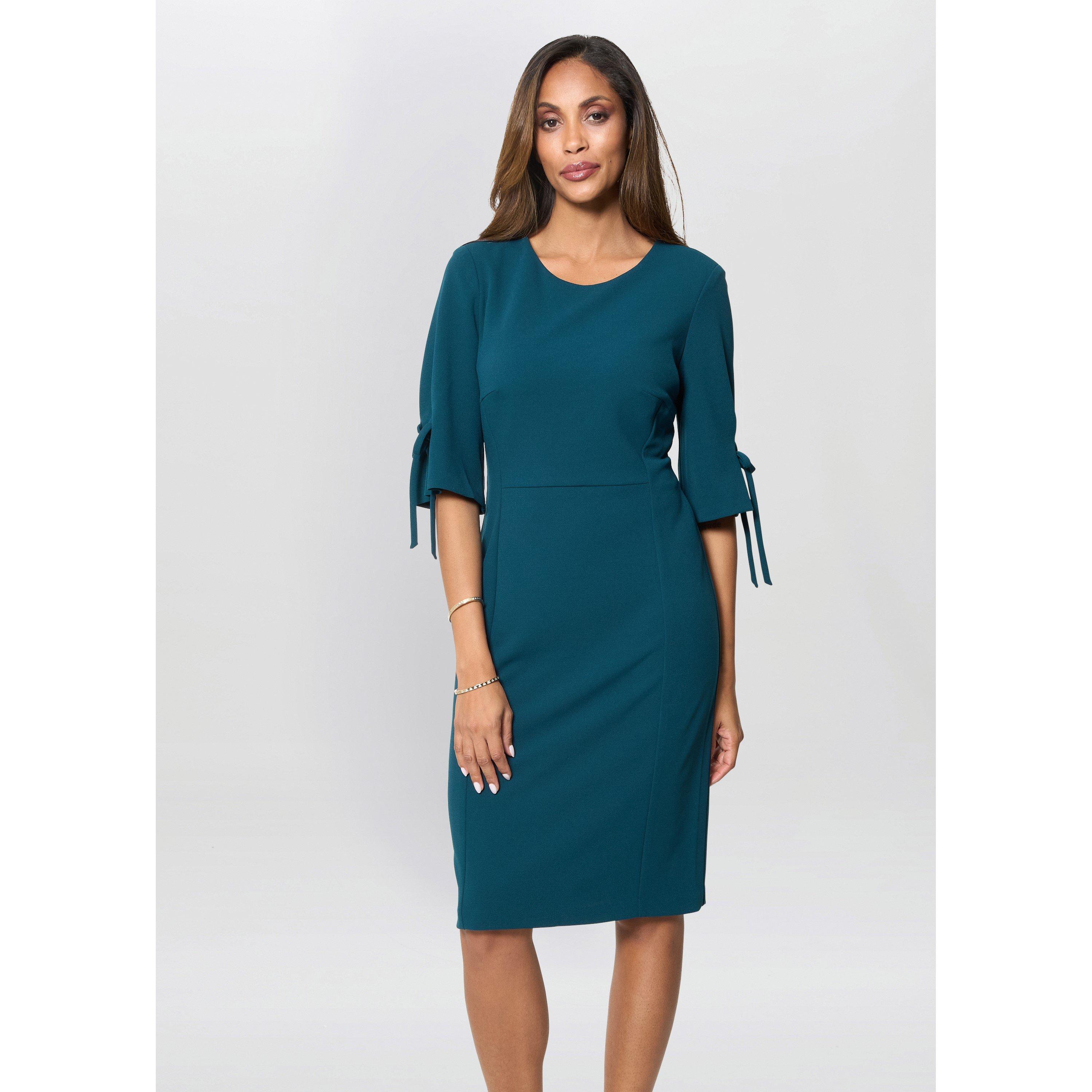 Dark Green - Gina Bacconi - Gilly three quarter Sleeve Structured Dress - 2