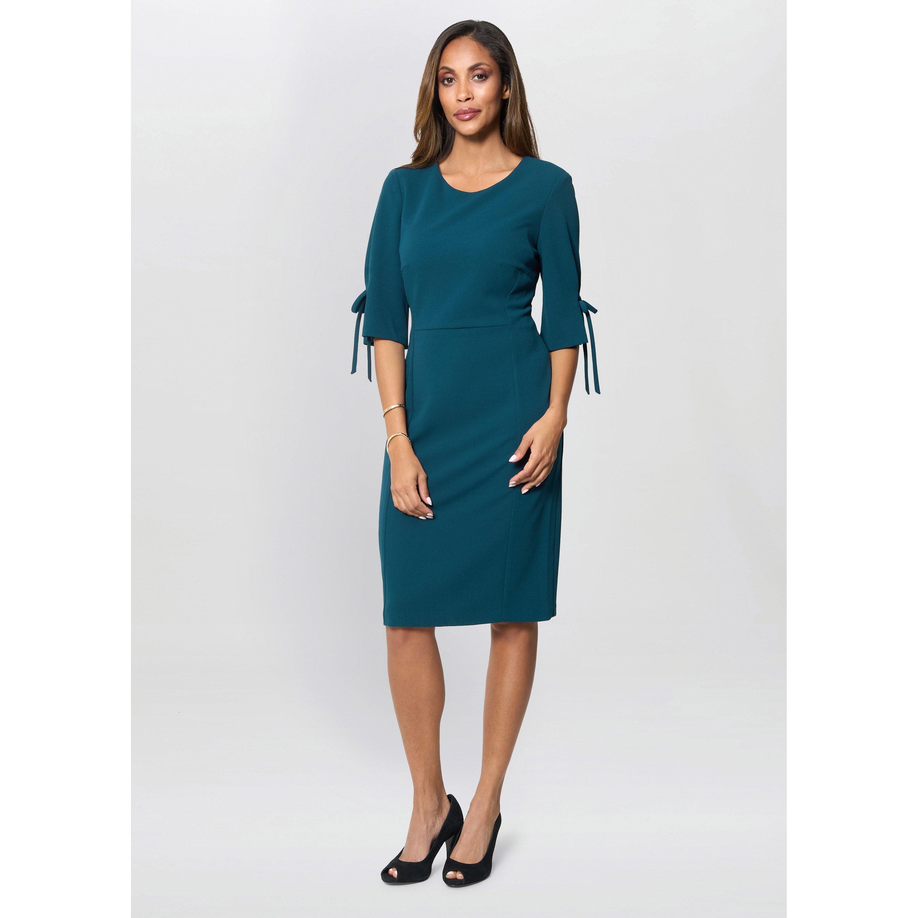 Dark Green - Gina Bacconi - Gilly three quarter Sleeve Structured Dress - 4
