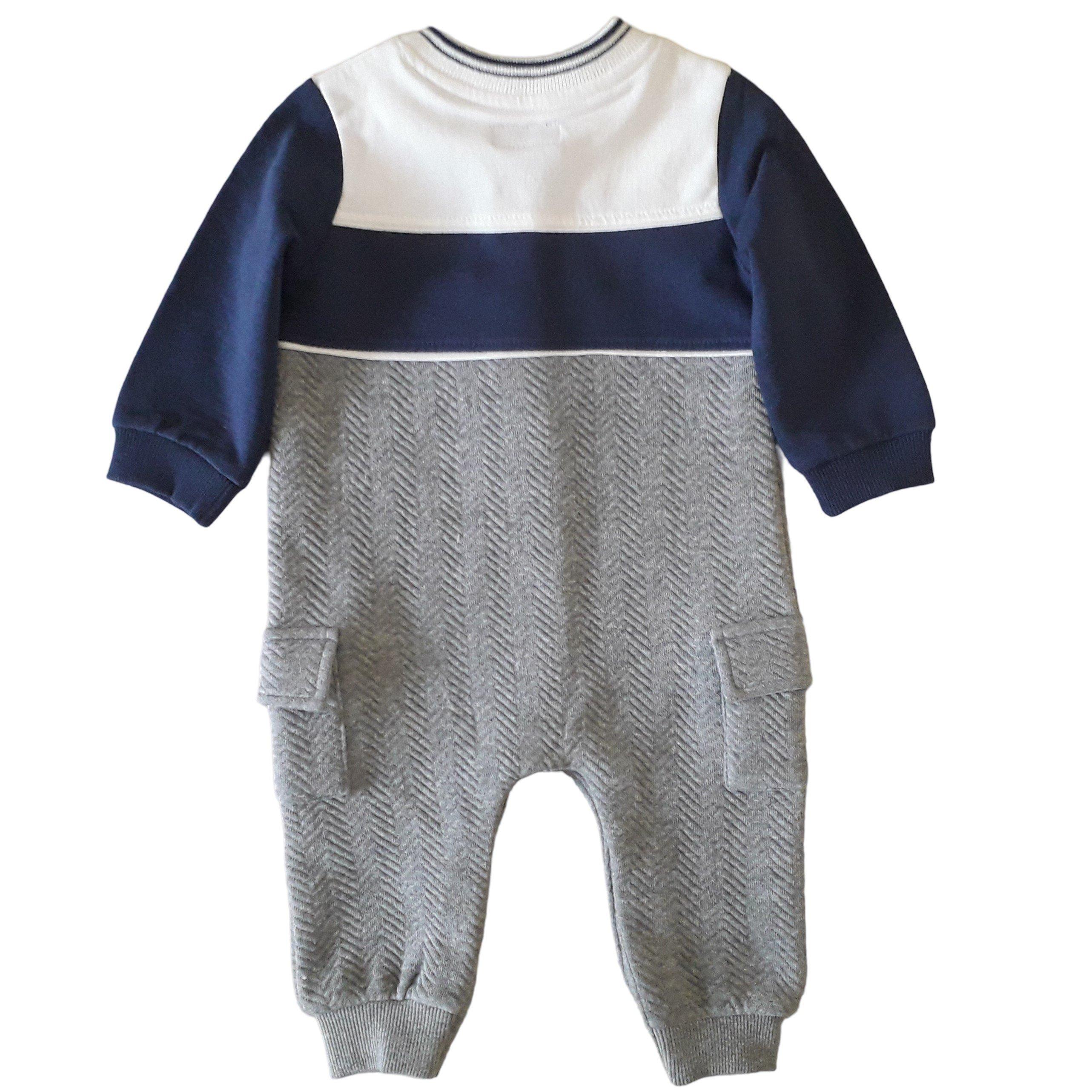 Grigio/Azzurro - Firetrap - boy cut & sew quilted Dungaree with zipper & pockets - 2