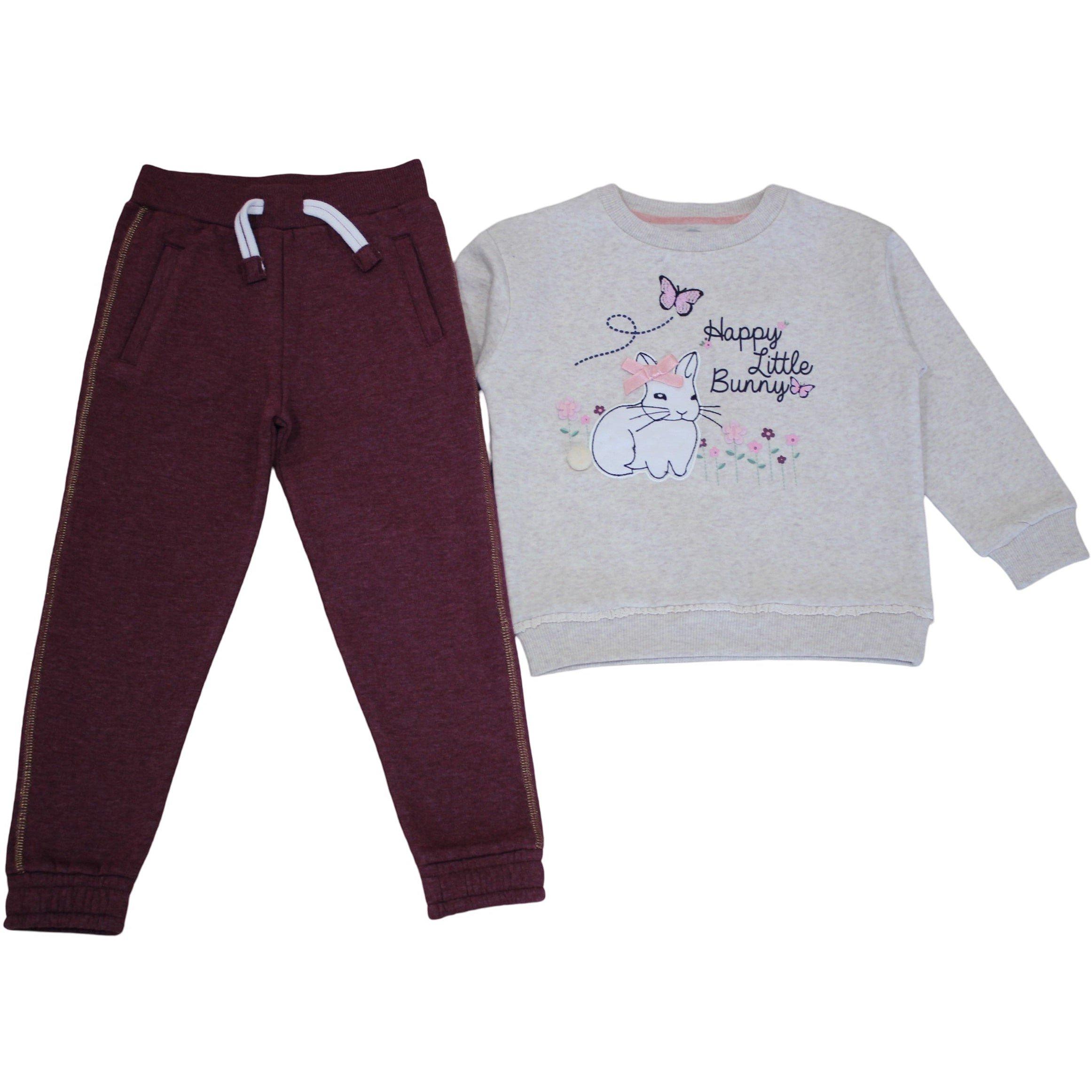 Cream/Burgundy - Hello World - Kids Heavyweight Bunny Sweater Set - 1