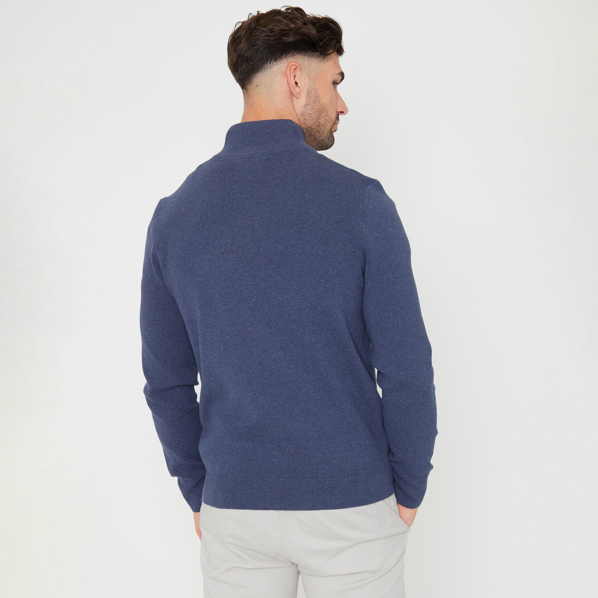 Blue - Threadbare - Cotton Blend Knitted Quarter Zip Jumper - 2