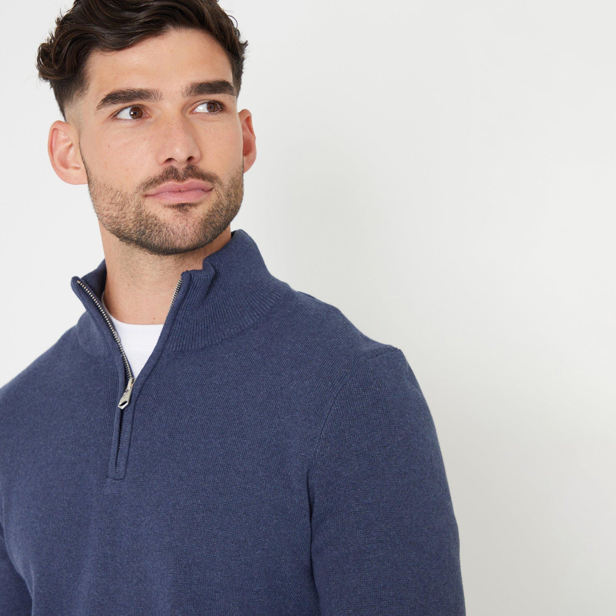 Blue - Threadbare - Cotton Blend Knitted Quarter Zip Jumper - 4