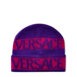 Versace Logo Brushed Stripe Knit Beanie