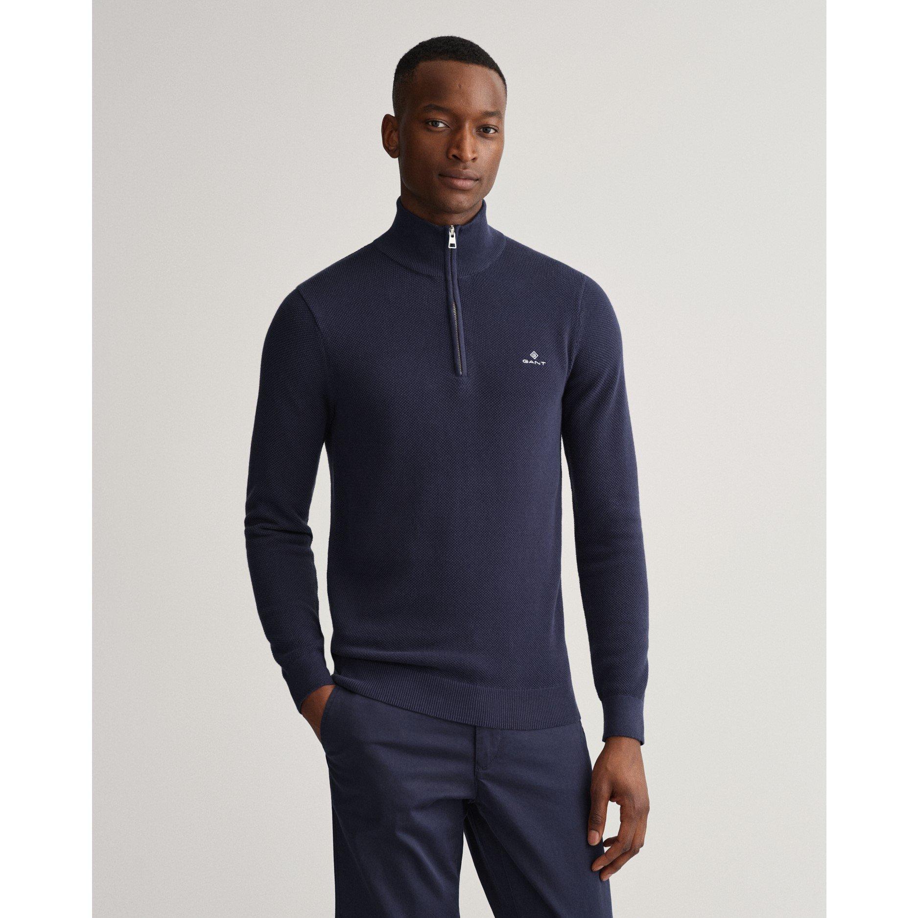 Blu sera - Gant - Cotton Piqué Half-Zip Sweater - 3