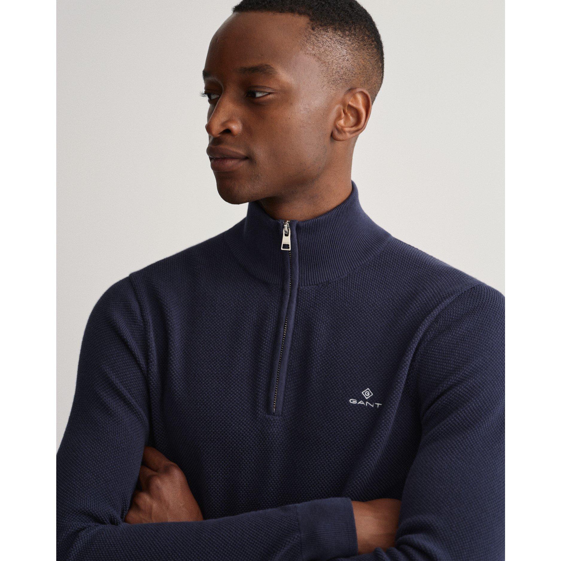 Blu sera - Gant - Cotton Piqué Half-Zip Sweater - 5