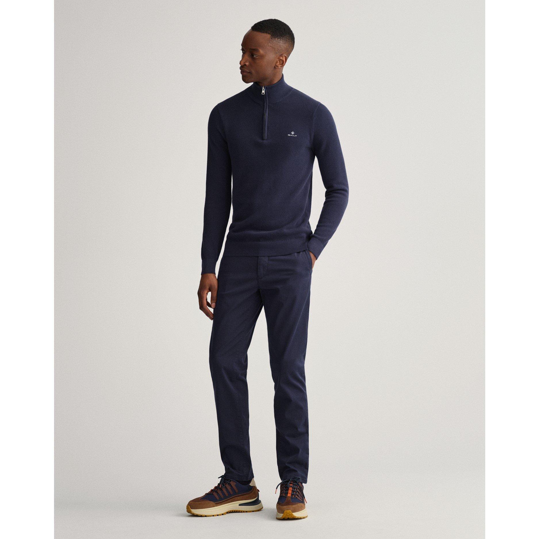 Blu sera - Gant - Cotton Piqué Half-Zip Sweater - 7