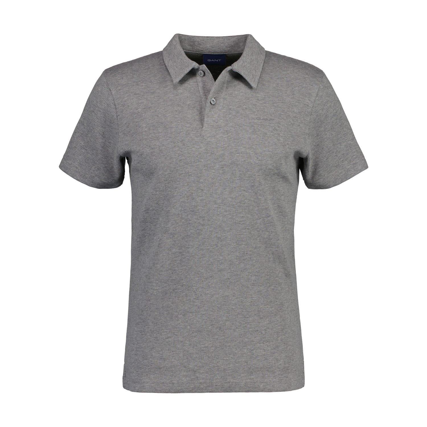 Grey - Gant - Waffle Texture Piqu¿ Polo Shirt - 1