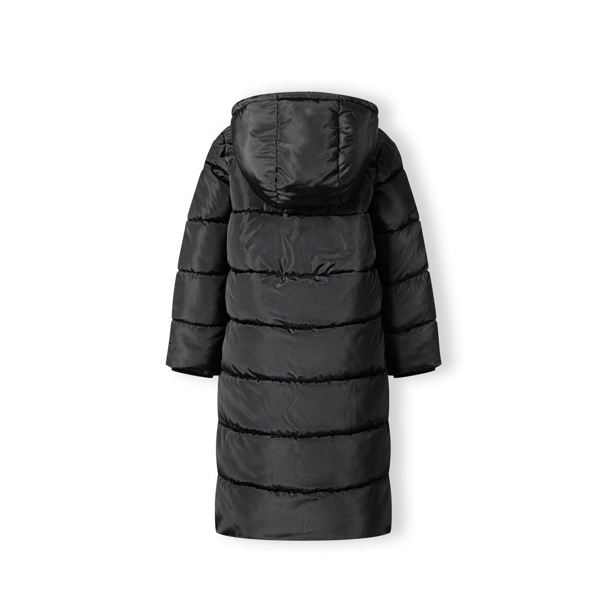Negro - Minoti - Girls long winter quilted coat with hood and side slits black - 4