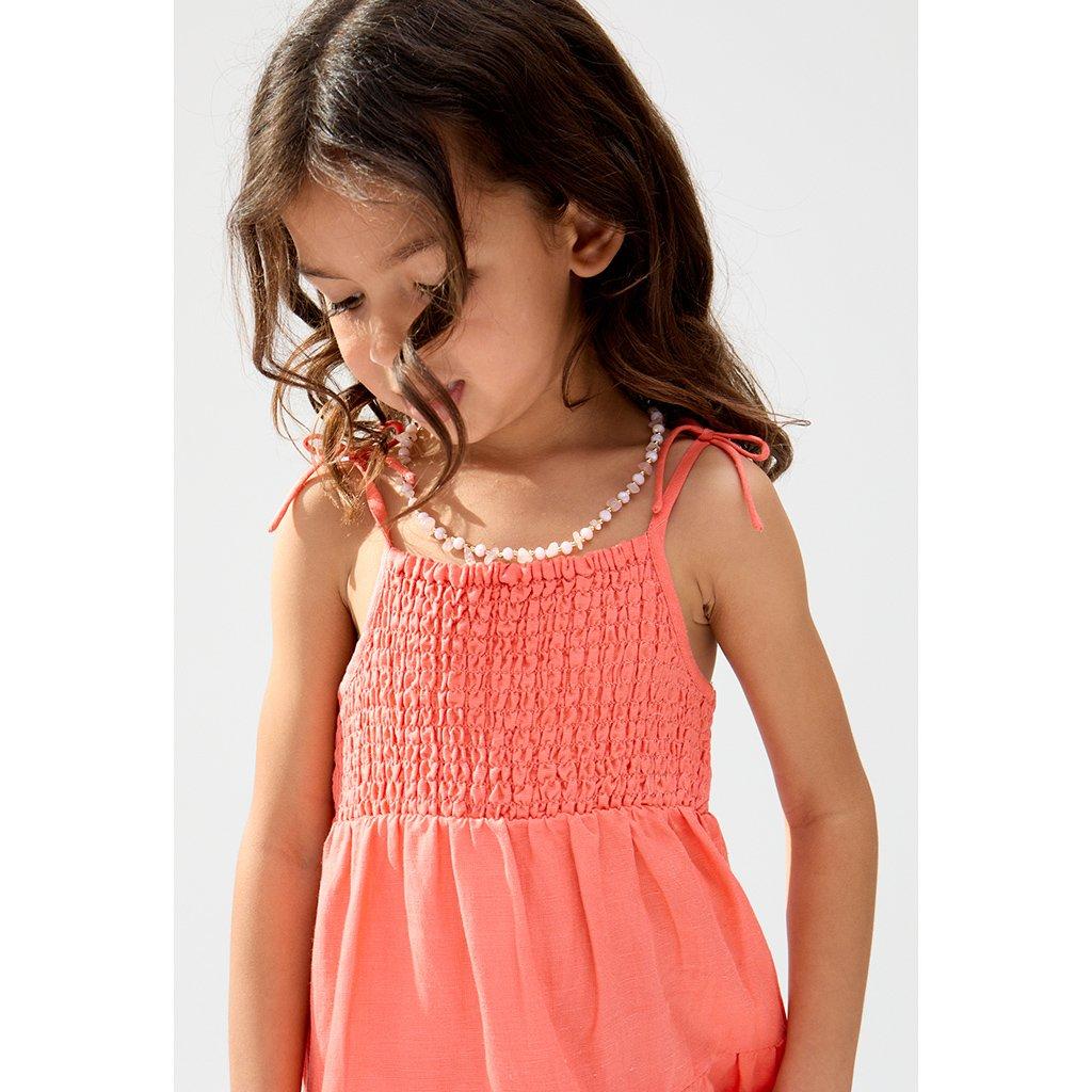 Coral - Raffya - Raffya Kids Emma Shirred Bodice Scalloped Embroidered Dress In Orange - 4