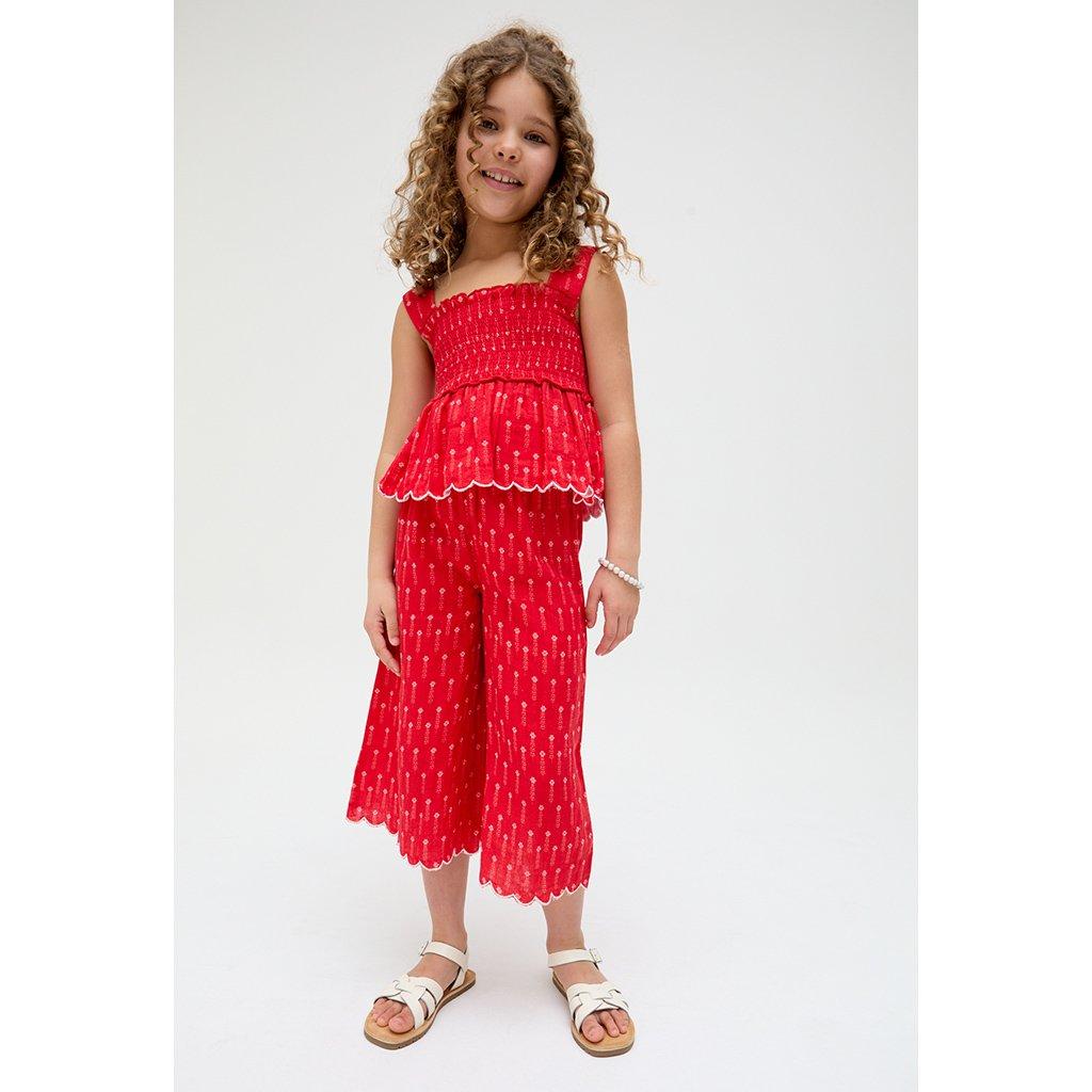 Red - Raffya - Kids Sia Shirred Floral Print Co-Ord Set In Red - 2