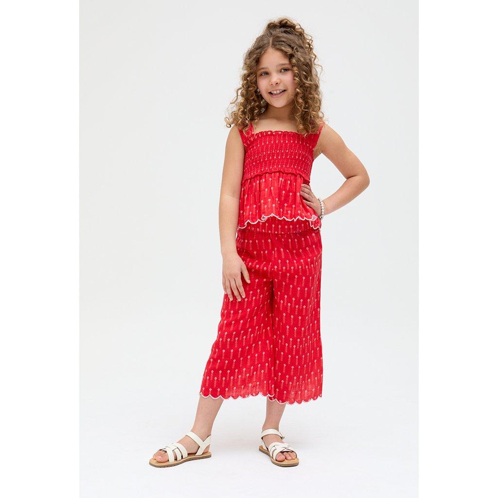 Red - Raffya - Kids Sia Shirred Floral Print Co-Ord Set In Red - 4