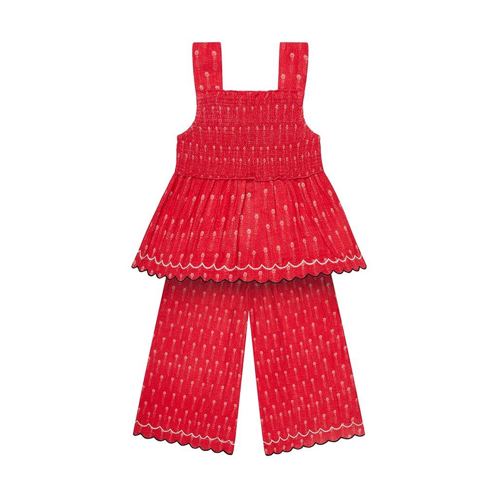 Red - Raffya - Kids Sia Shirred Floral Print Co-Ord Set In Red - 7