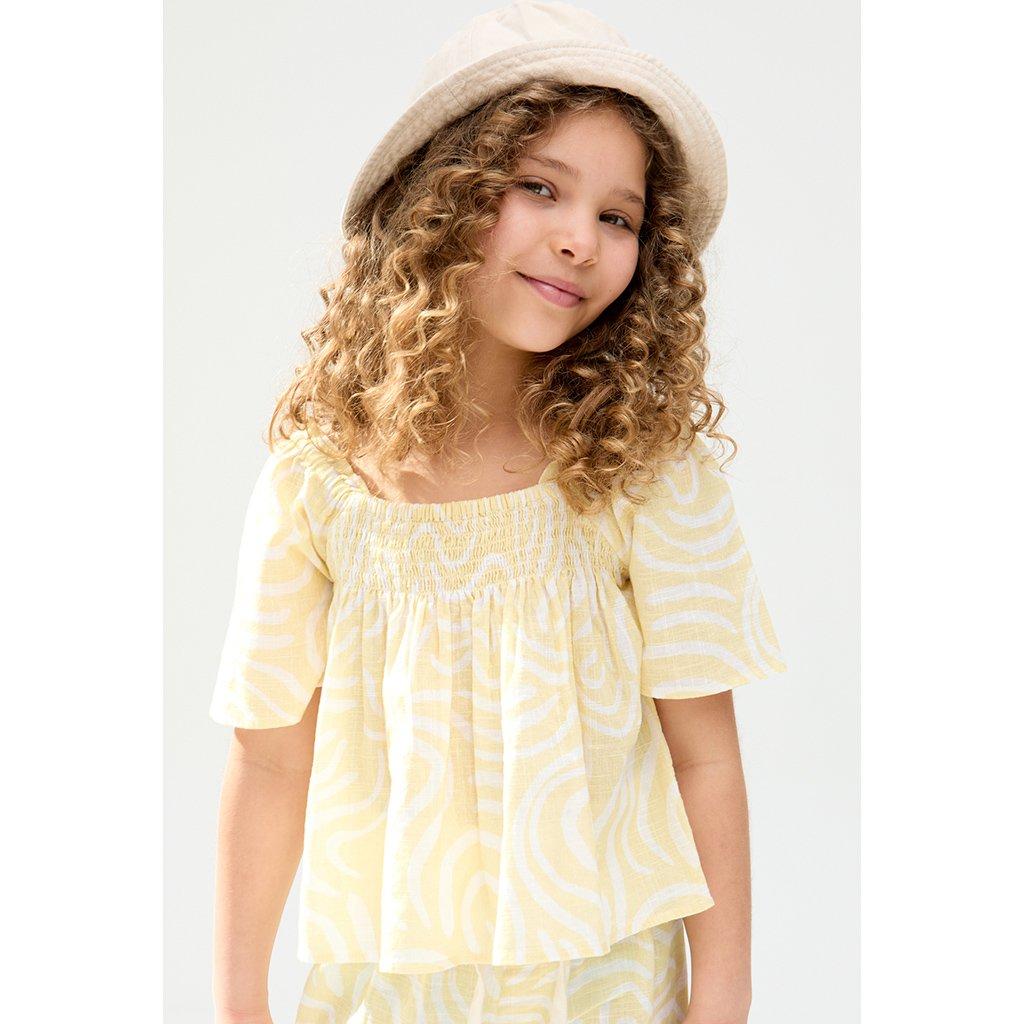 Yellow - Raffya - Raffya Kids Nia Shirred Neck Zebra Swirl Print Co-Ords Set In Yellow - 3