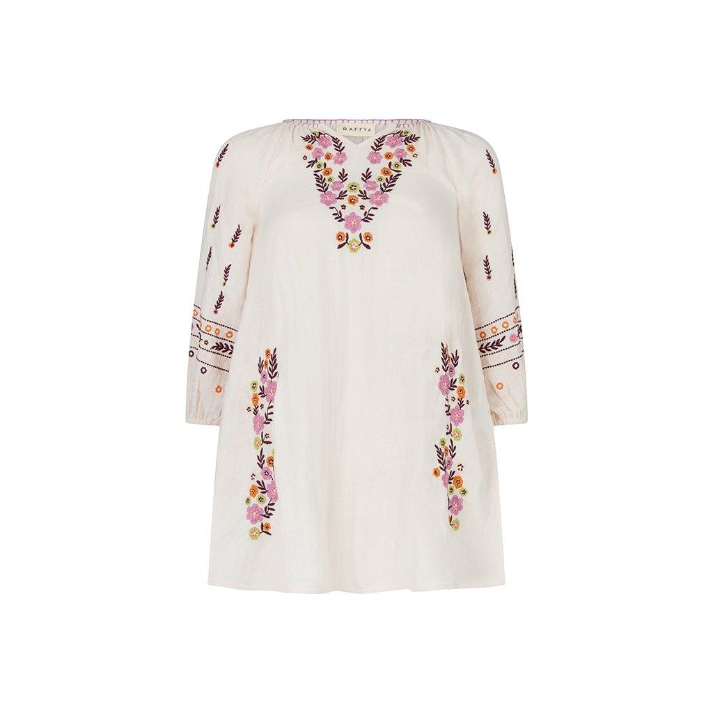 Ecru - Raffya - Kids Lavender Full Sleeves Placement Embroidered Dress In Cream - 6