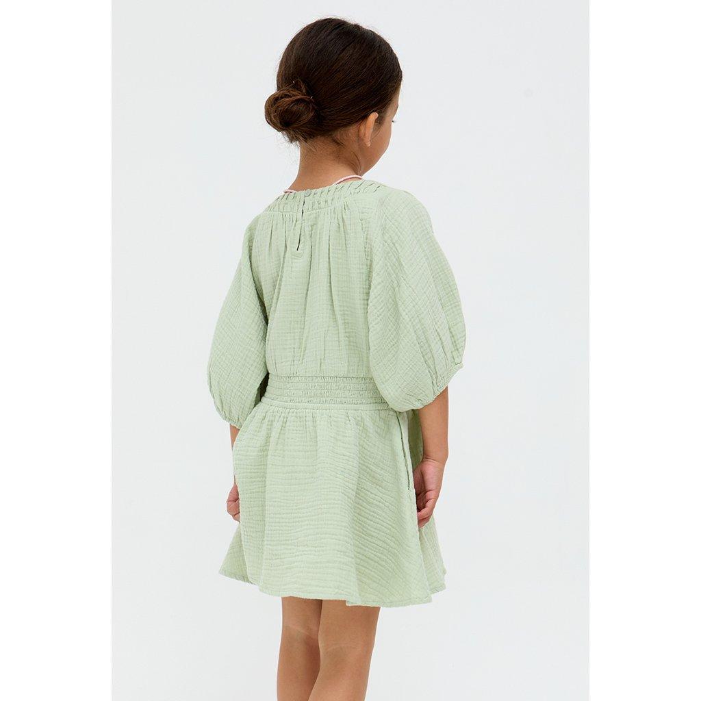 Green - Raffya - Kids Soipoi Ruched V-Neck Dress In Green - 4