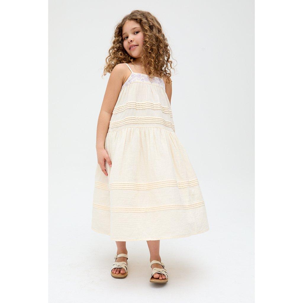 Ecru - Raffya - Raffya Kids Swish Pinktuck Embroidered Dress In Cream - 2