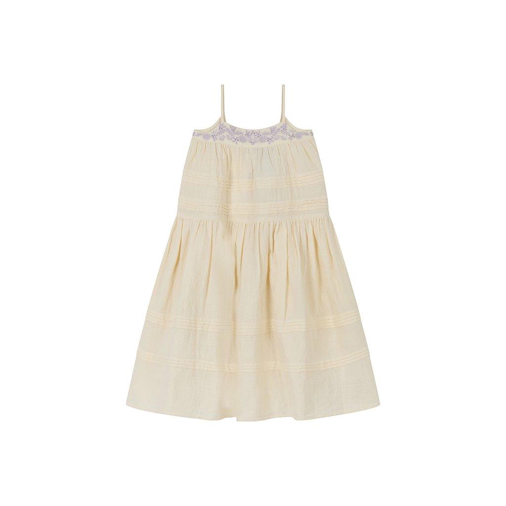 Ecru - Raffya - Raffya Kids Swish Pinktuck Embroidered Dress In Cream - 6