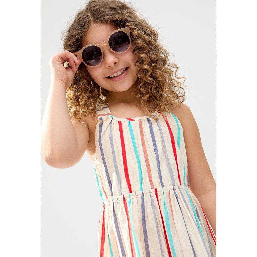 Ecru - Raffya - Raffya Kids Kris Cross Back Stripe Print Dress In Cream - 4