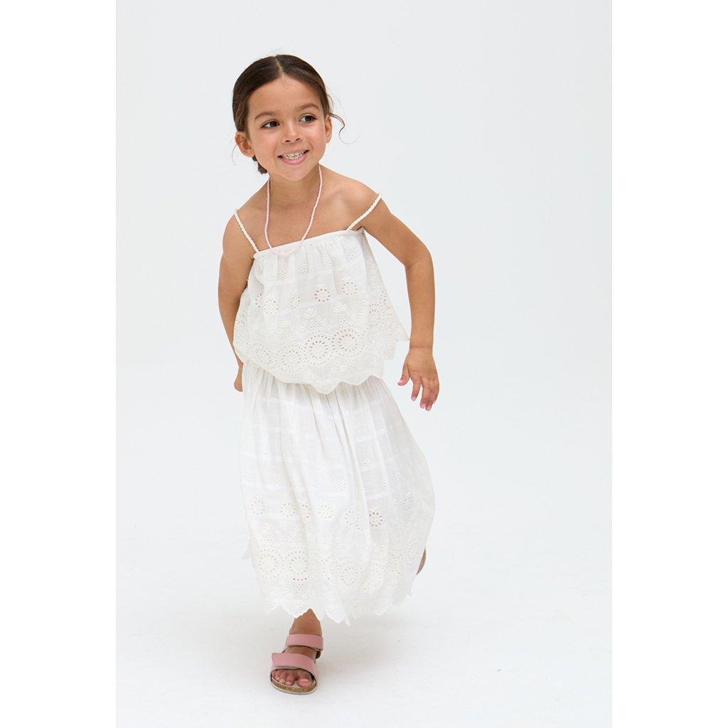 Ecru - Raffya - Kids Rufa Smocked Waist Windowpane Check Skirt In White - 2