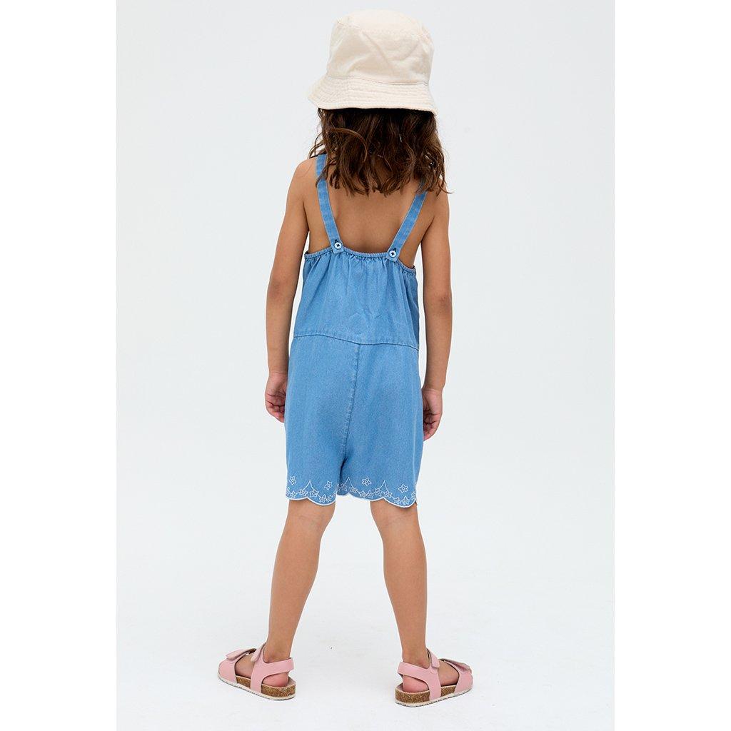 Blue - Raffya - Kids Rachel Scalloped Hem Embroidered Playsuit In Blue - 5