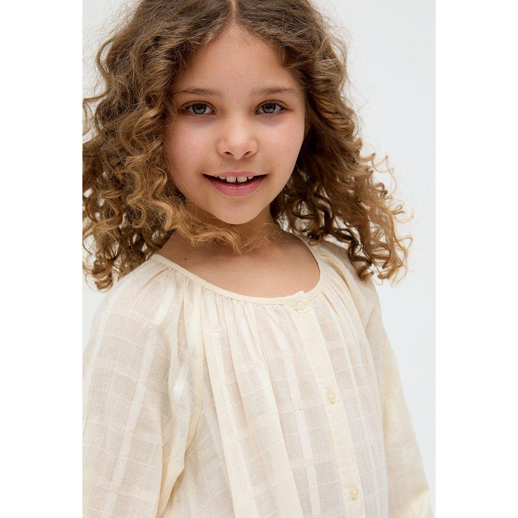 White - Raffya - Kids Olivia Button Down Embroidered Dress In Cream - 3