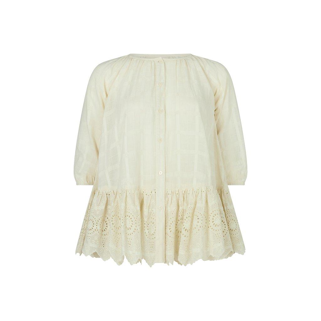 White - Raffya - Kids Olivia Button Down Embroidered Dress In Cream - 6
