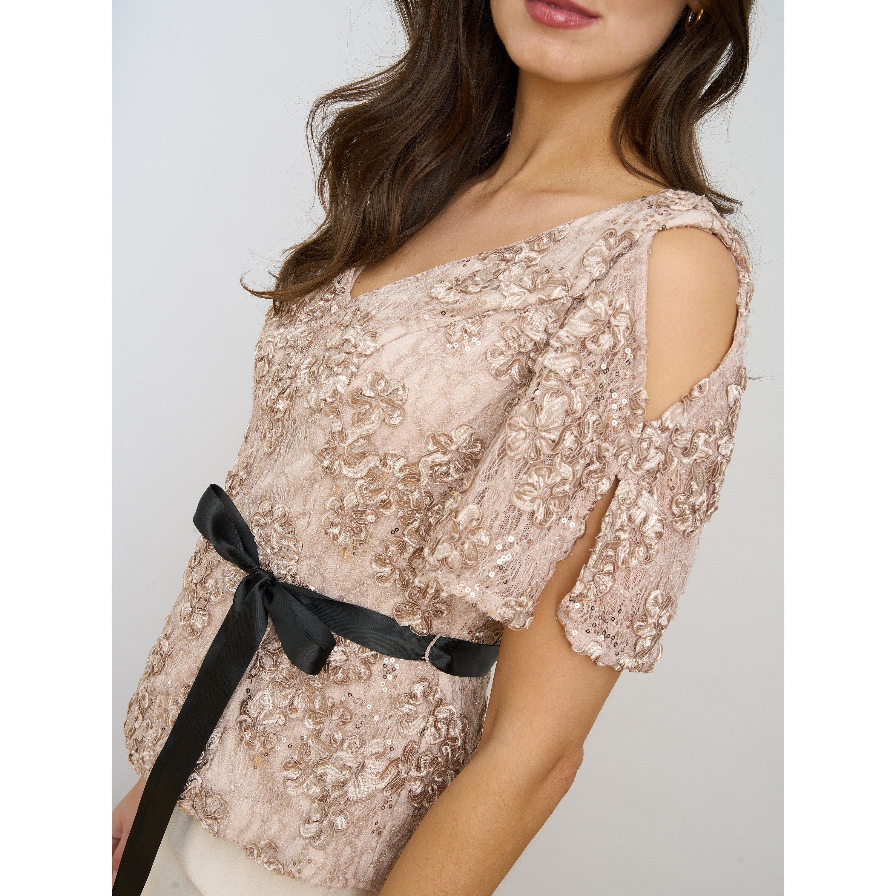 Nude - Gina Bacconi - Kitty V Neck Lace Blouse - 5