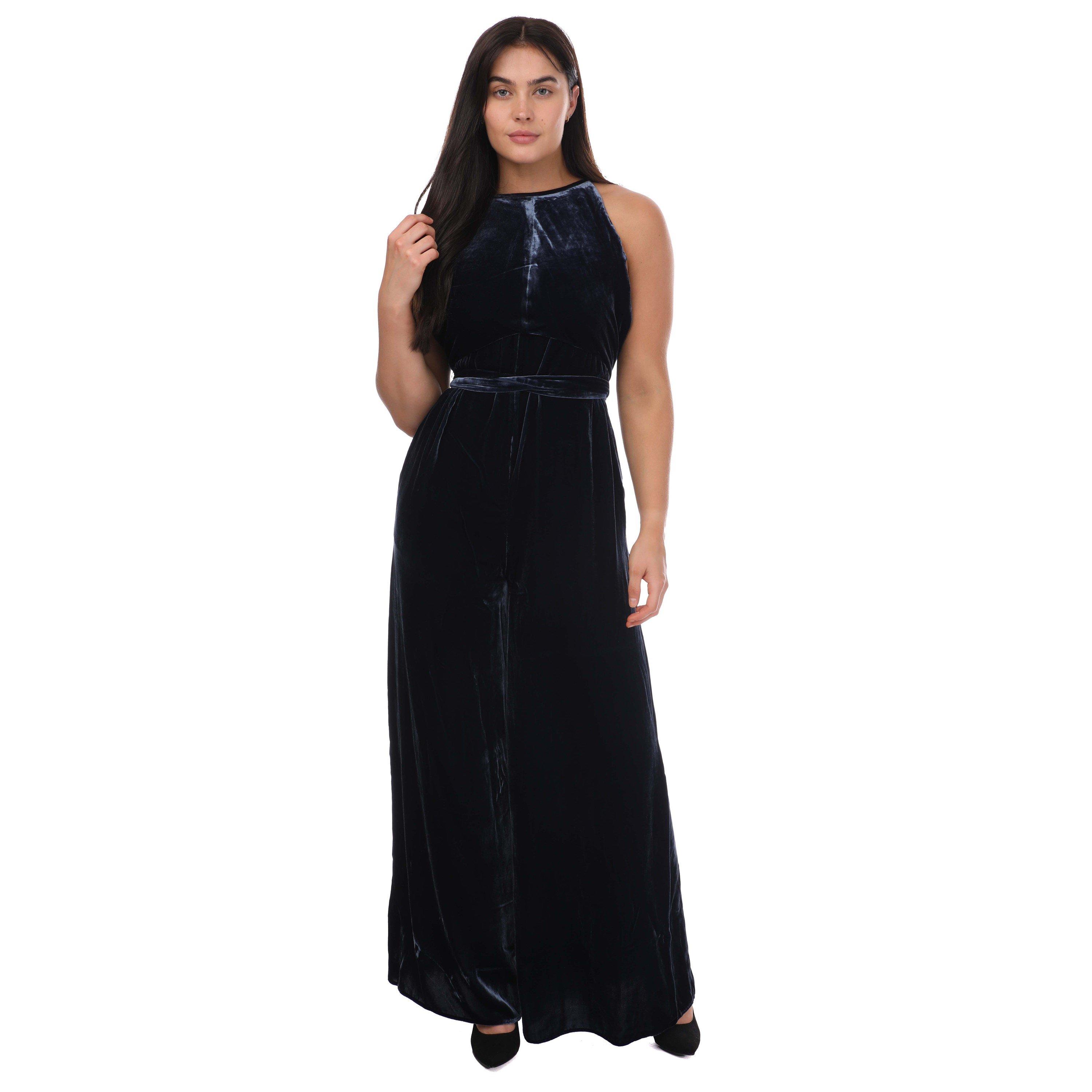 Navy - Ted Baker - Libbiey Velvet Wrap Bodice Jumpsuit - 1