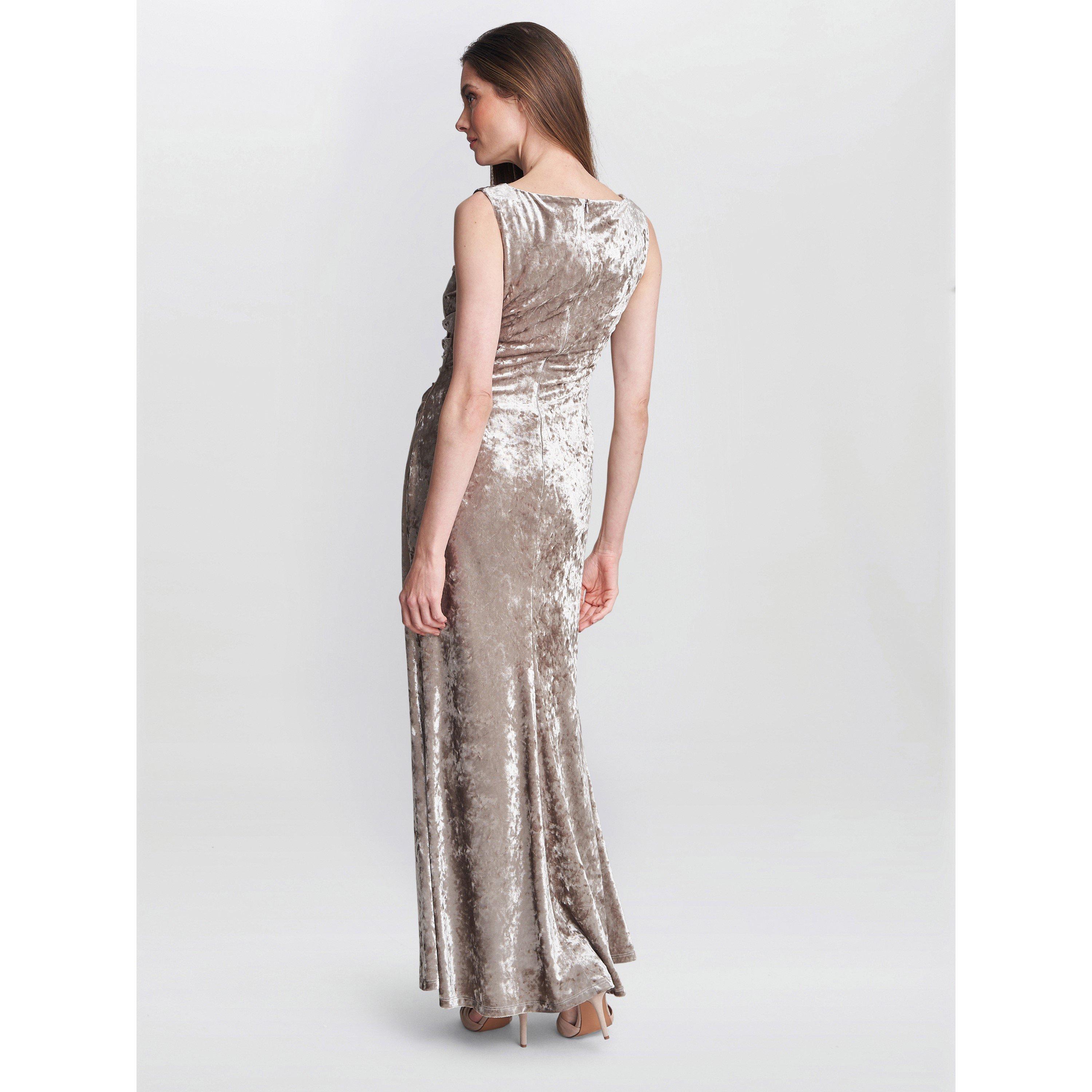 Beige - Gina Bacconi - Talia Crushed Velvet Maxi Dress - 2