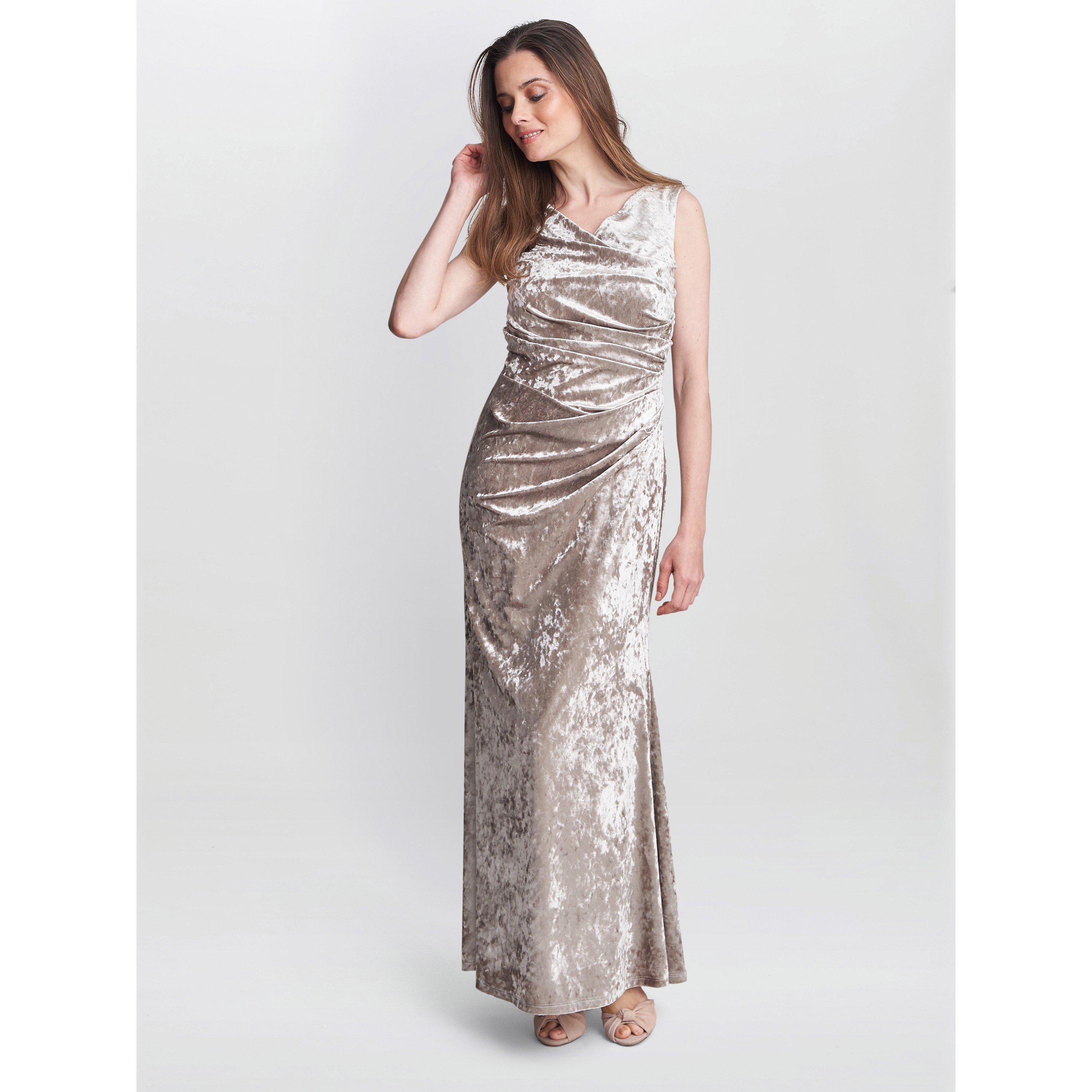 Beige - Gina Bacconi - Talia Crushed Velvet Maxi Dress - 3