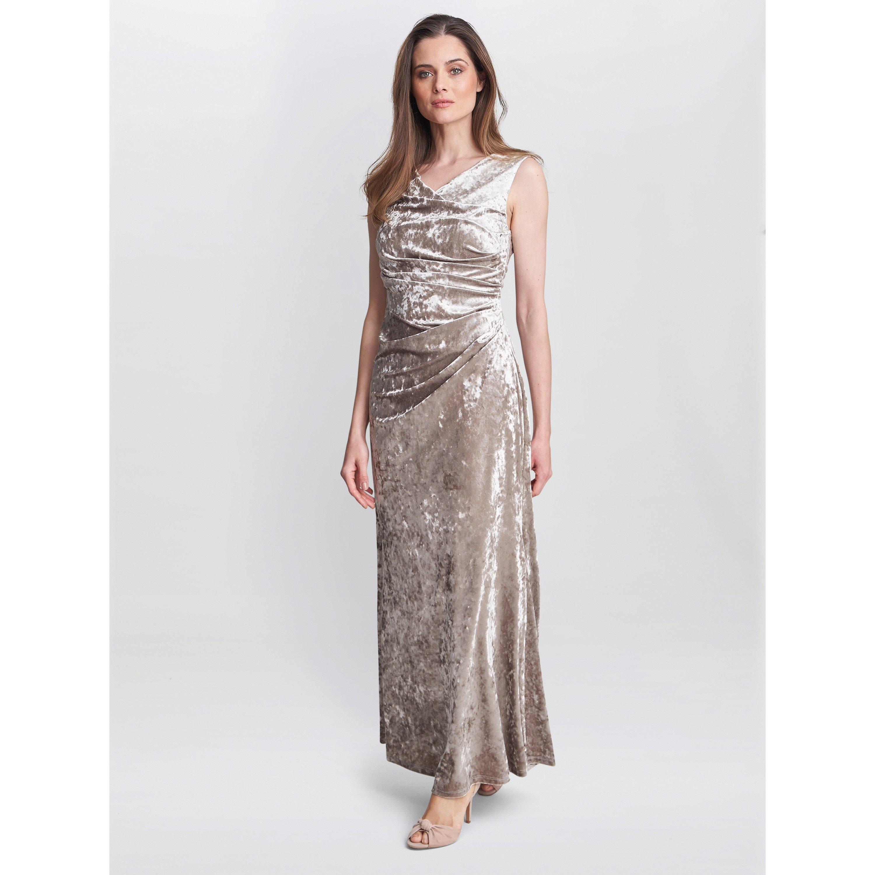 Beige - Gina Bacconi - Talia Crushed Velvet Maxi Dress - 6