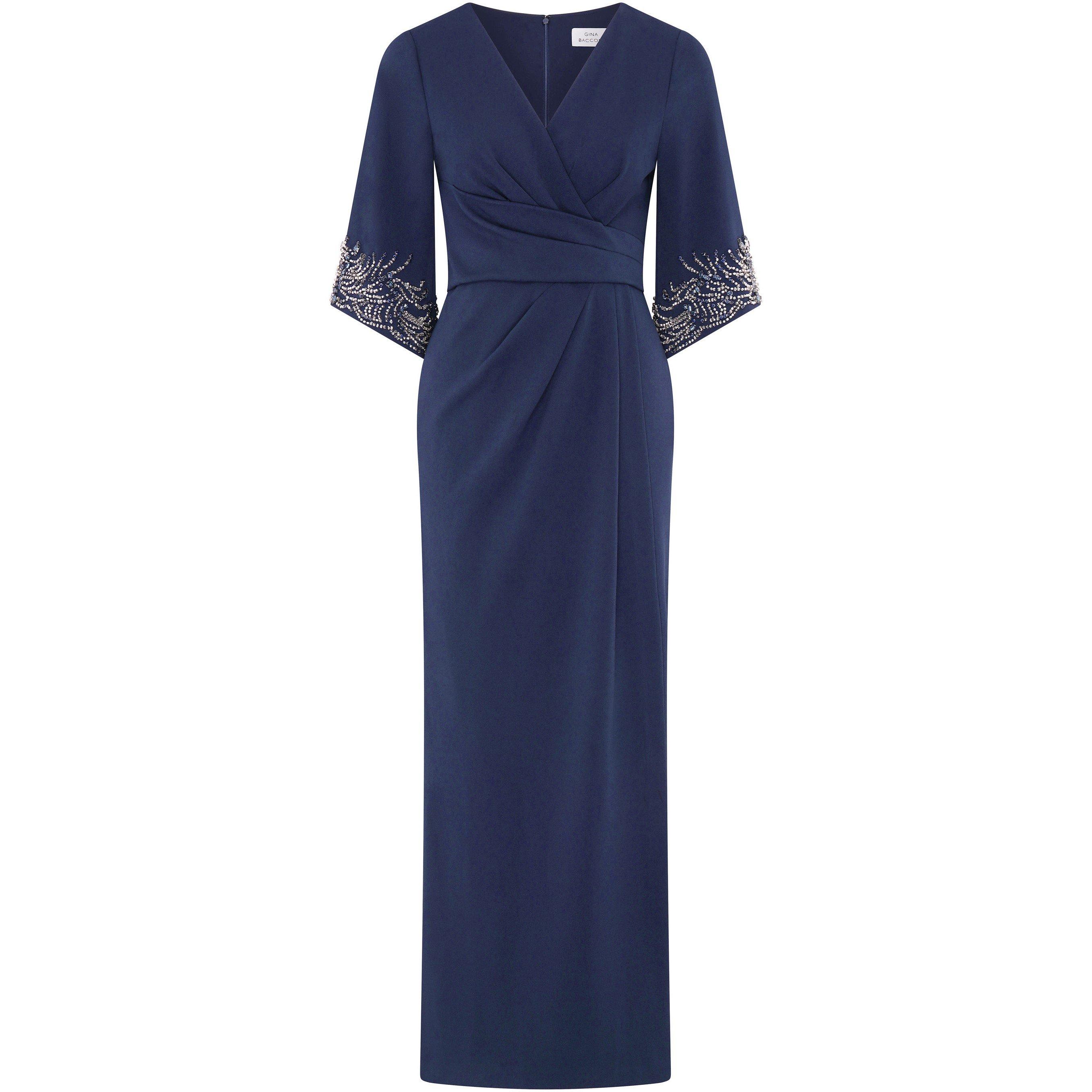 Navy - Gina Bacconi - Lilly Embellished Sleeve Maxi Dress - 1