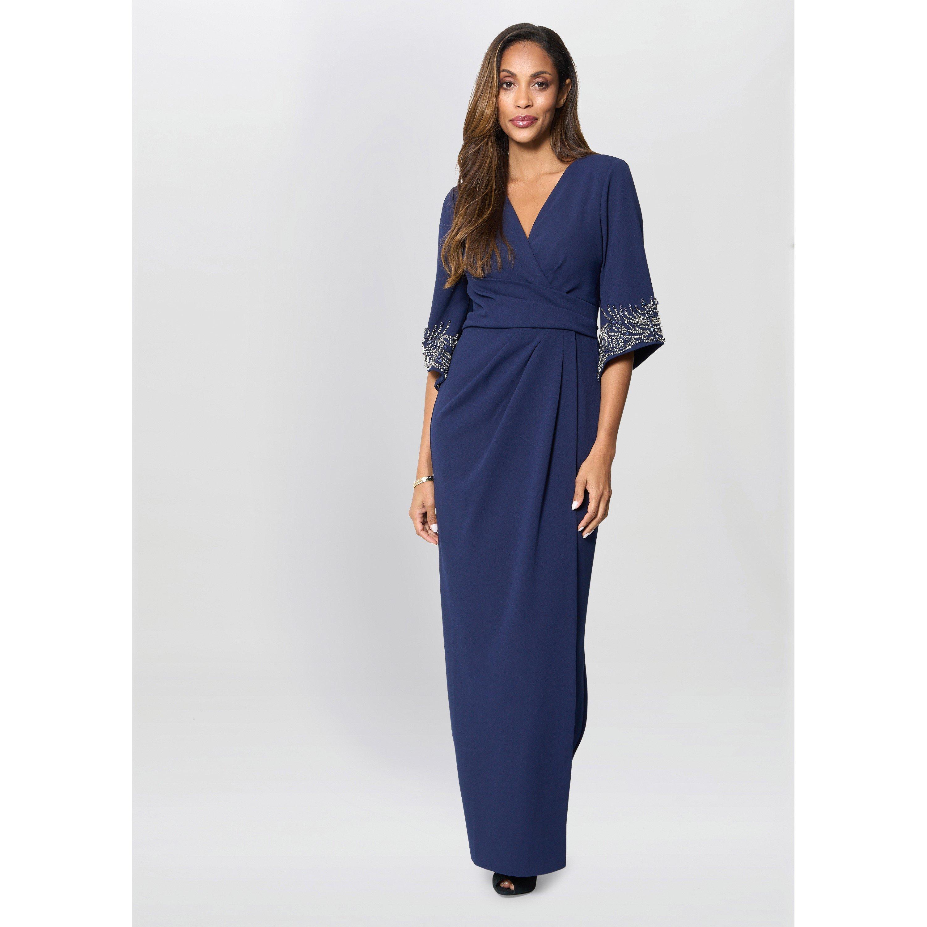 Navy - Gina Bacconi - Lilly Embellished Sleeve Maxi Dress - 2