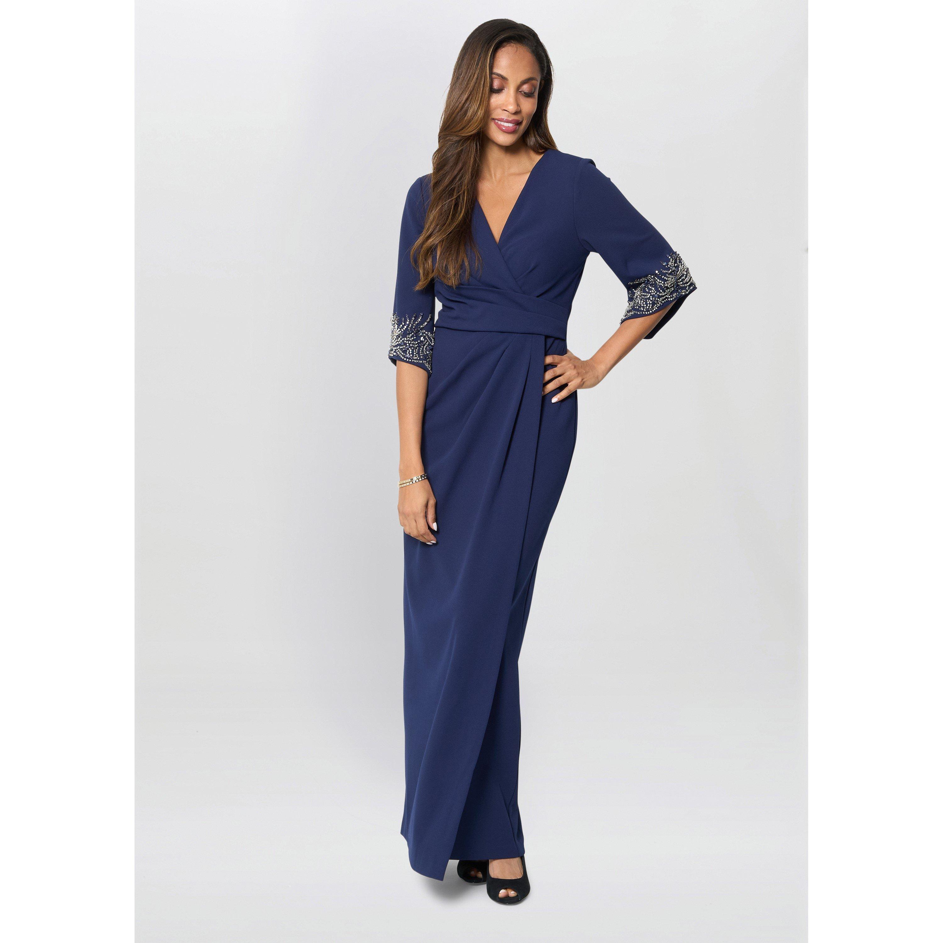Navy - Gina Bacconi - Lilly Embellished Sleeve Maxi Dress - 4